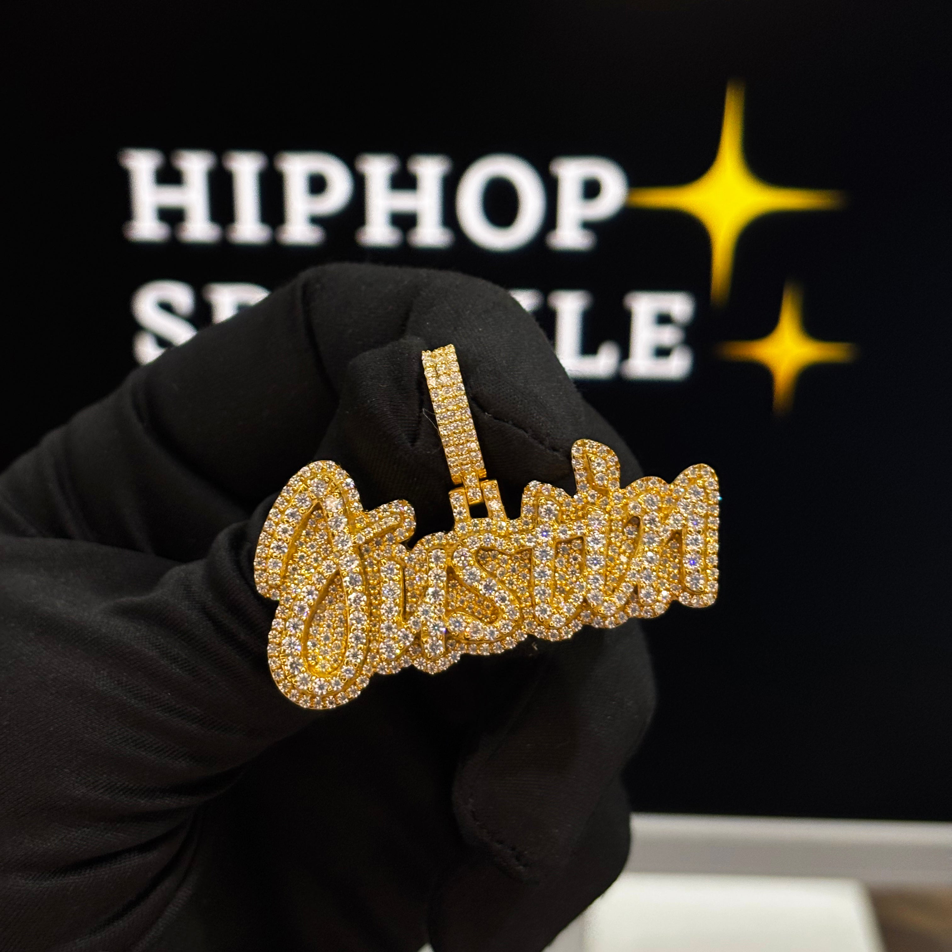 Iced Out 14K Gold Plated Custom Jewelry – 2 Inch Moissanite Hip Hop Necklace Charm