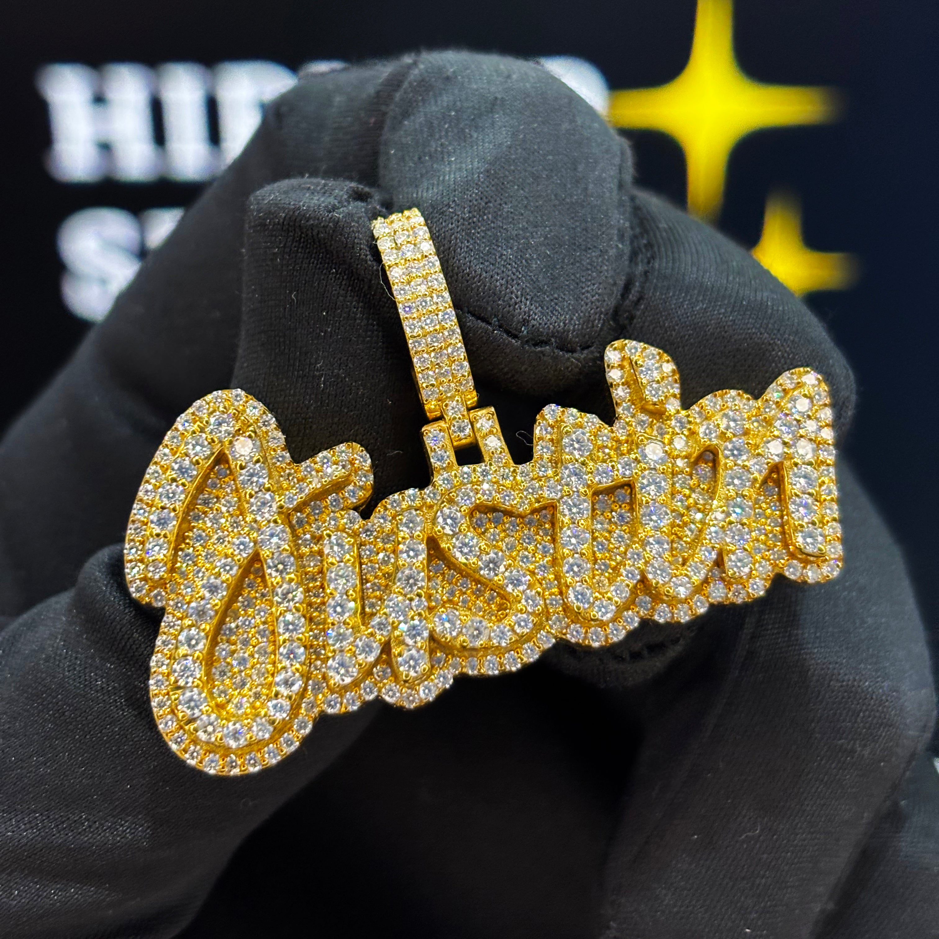 Iced Out 14K Gold Plated Custom Jewelry – 2 Inch Moissanite Hip Hop Necklace Charm