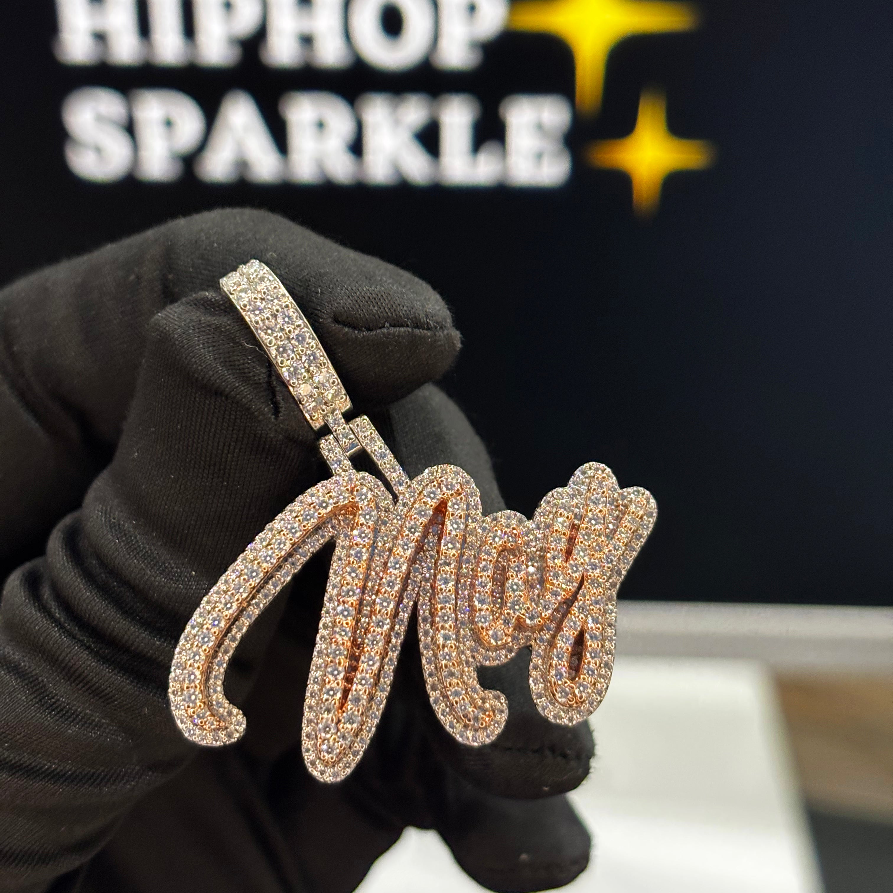 Nay custom name pendant 1.8 inch, two tone silver & rose gold iced out hip hop jewelry