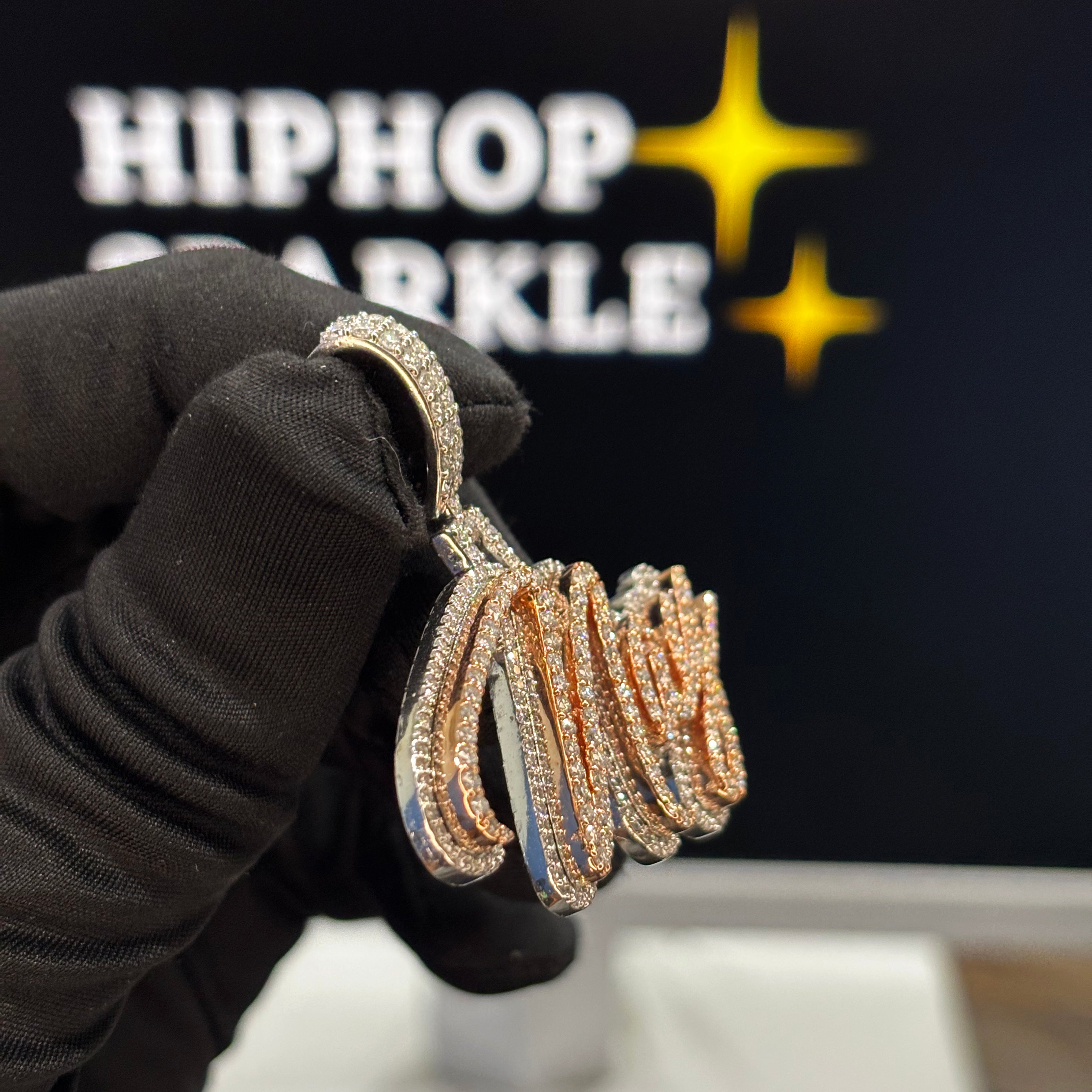 Iced Out Moissanite Hip Hop Jewelry in Two Tone Silver & Rose Gold