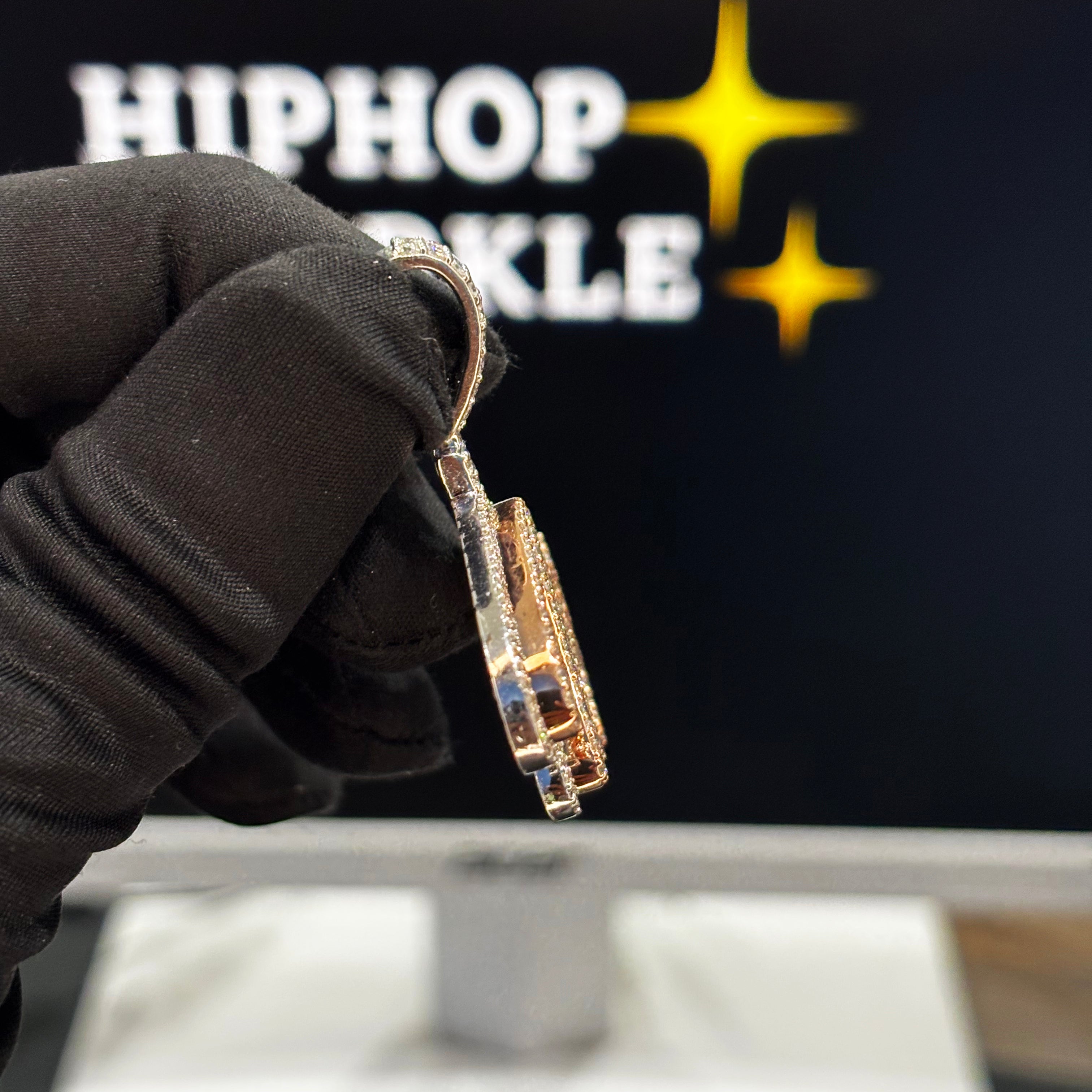 Iced Out Moissanite Hip Hop Jewelry in Two Tone Silver & Rose Gold