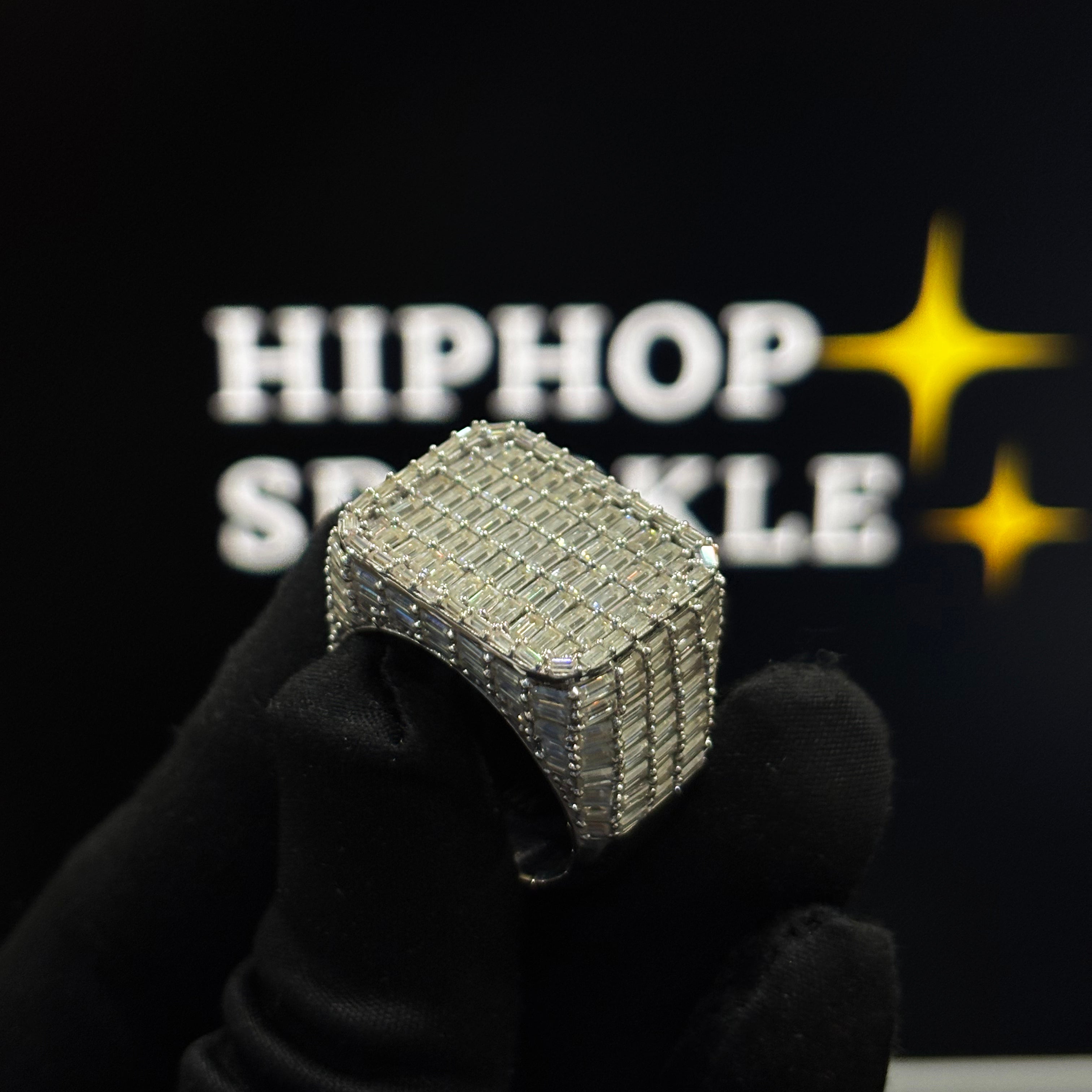 Baguette Iced Out Moissanite Ring – Full Pave 925 Silver Hip Hop Jewelry