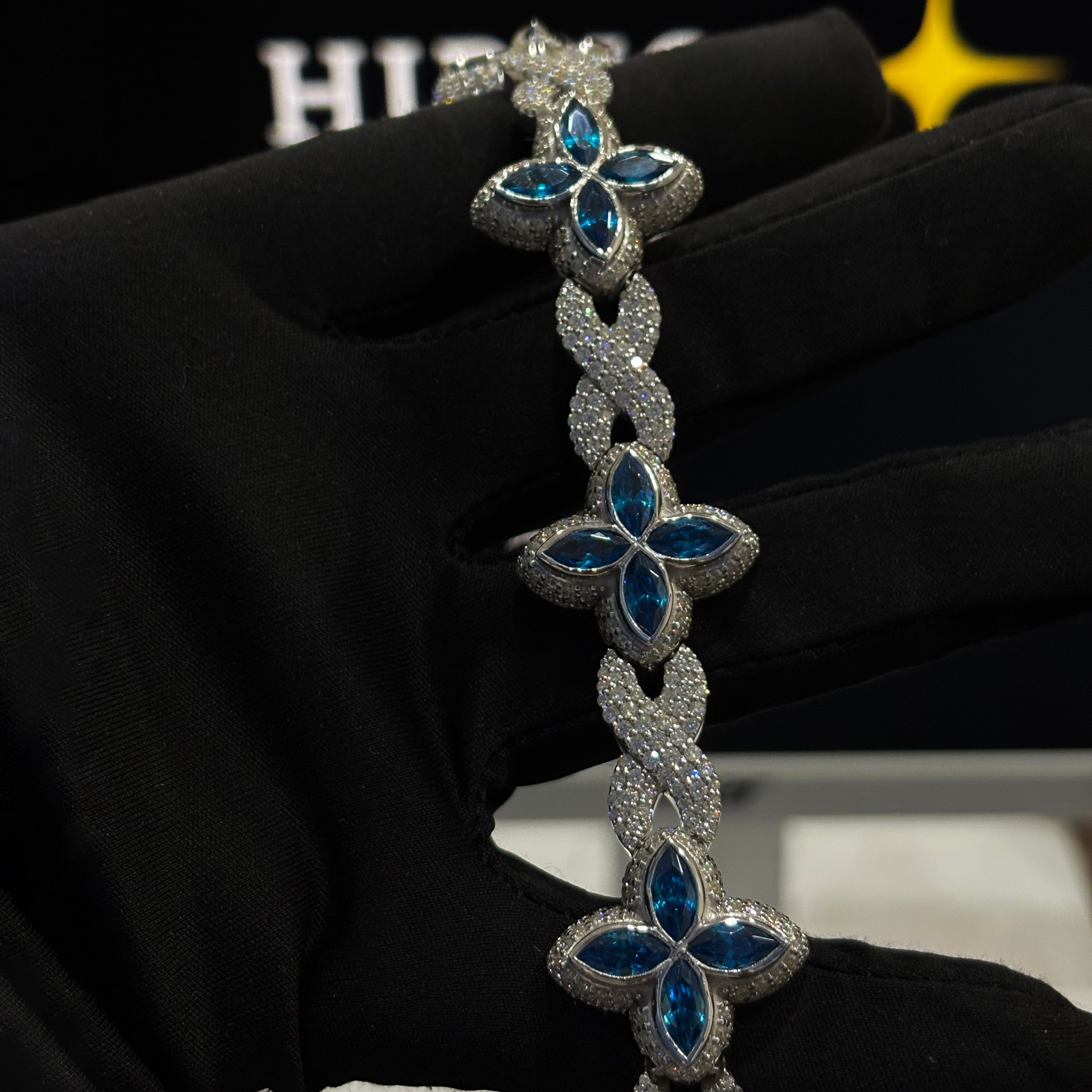 Iced Out Moissanite & Blue Sapphire Hip Hop Jewelry