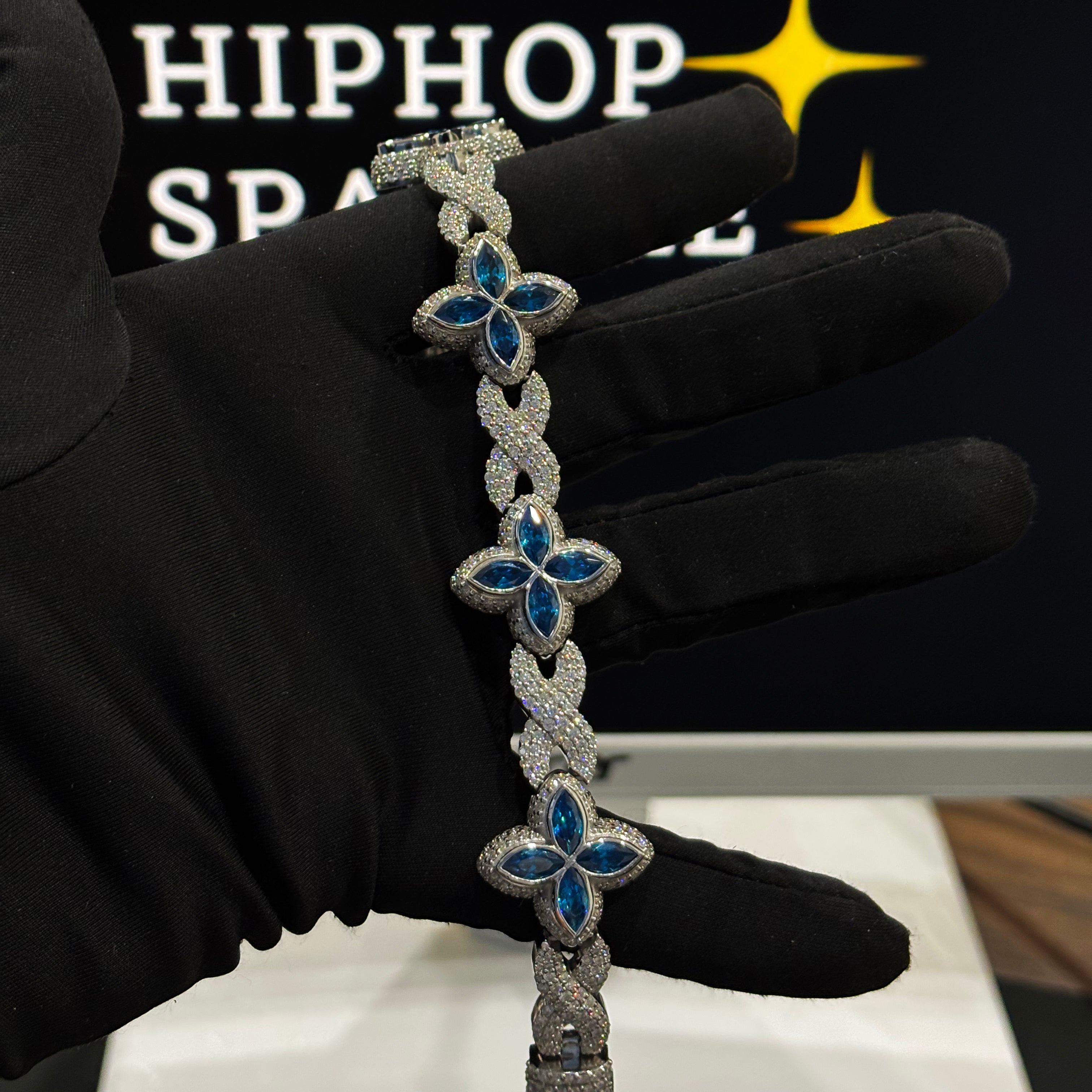 Iced Out Moissanite & Blue Sapphire Hip Hop Jewelry