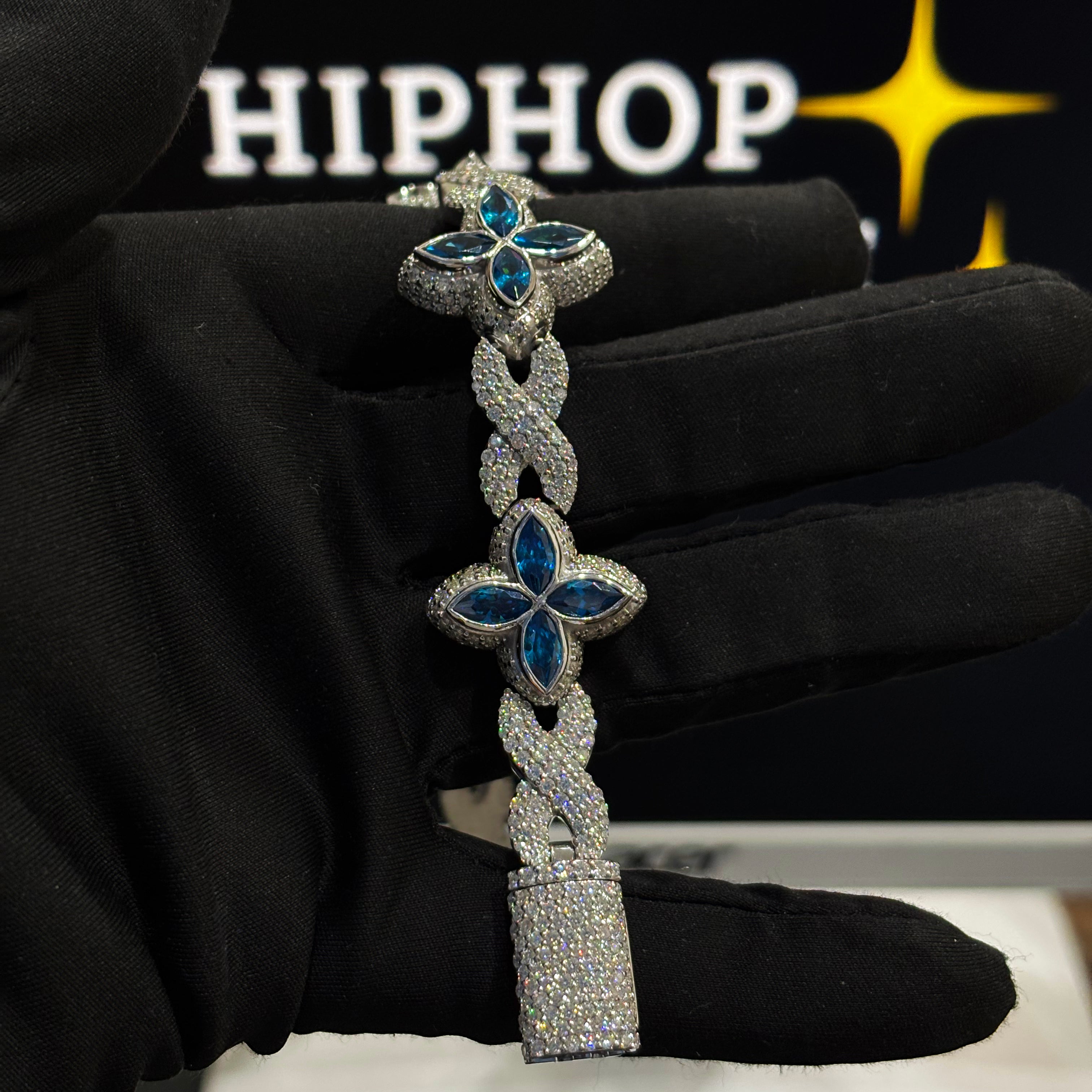 Iced Out Moissanite & Blue Sapphire Hip Hop Jewelry