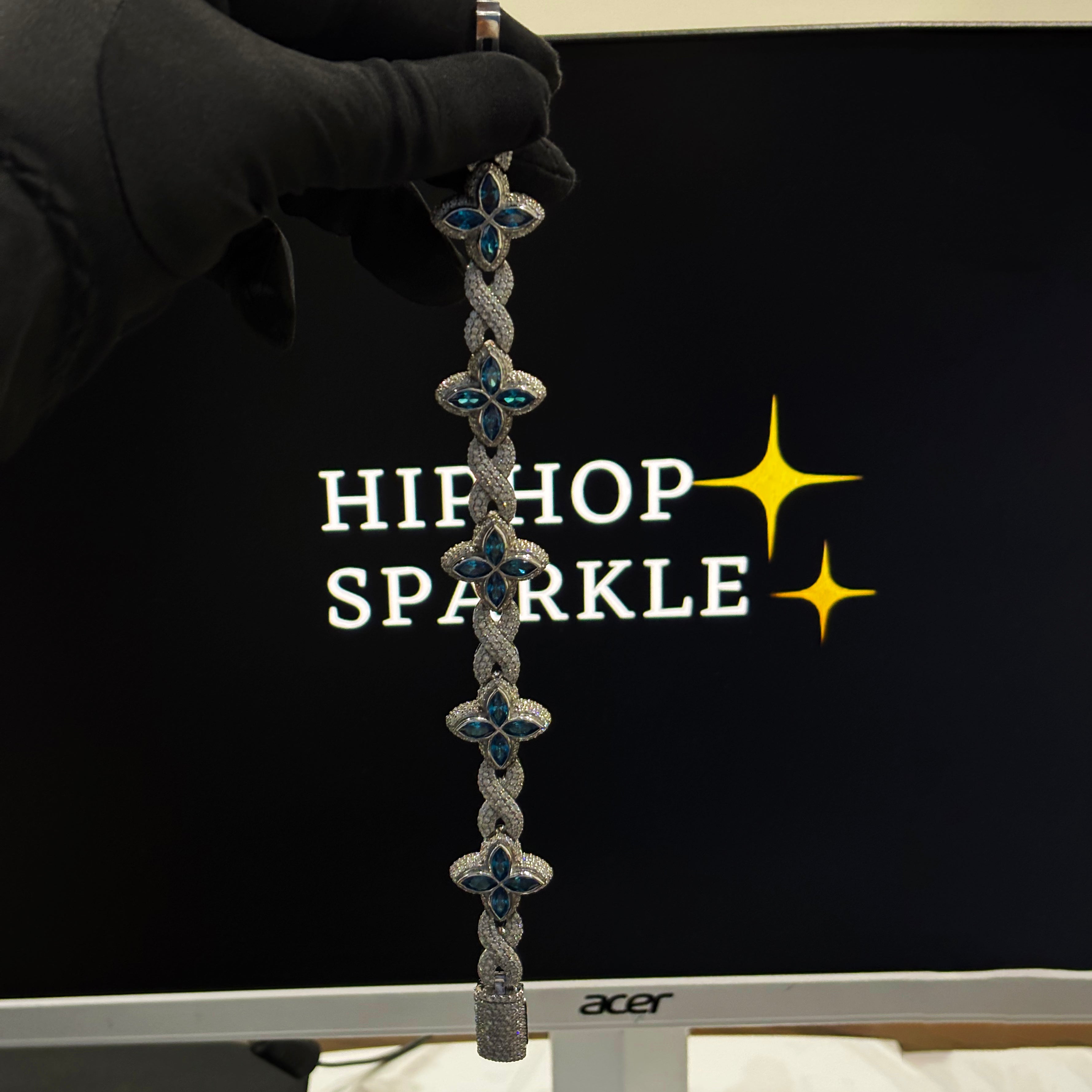 Iced Out Moissanite & Blue Sapphire Hip Hop Jewelry