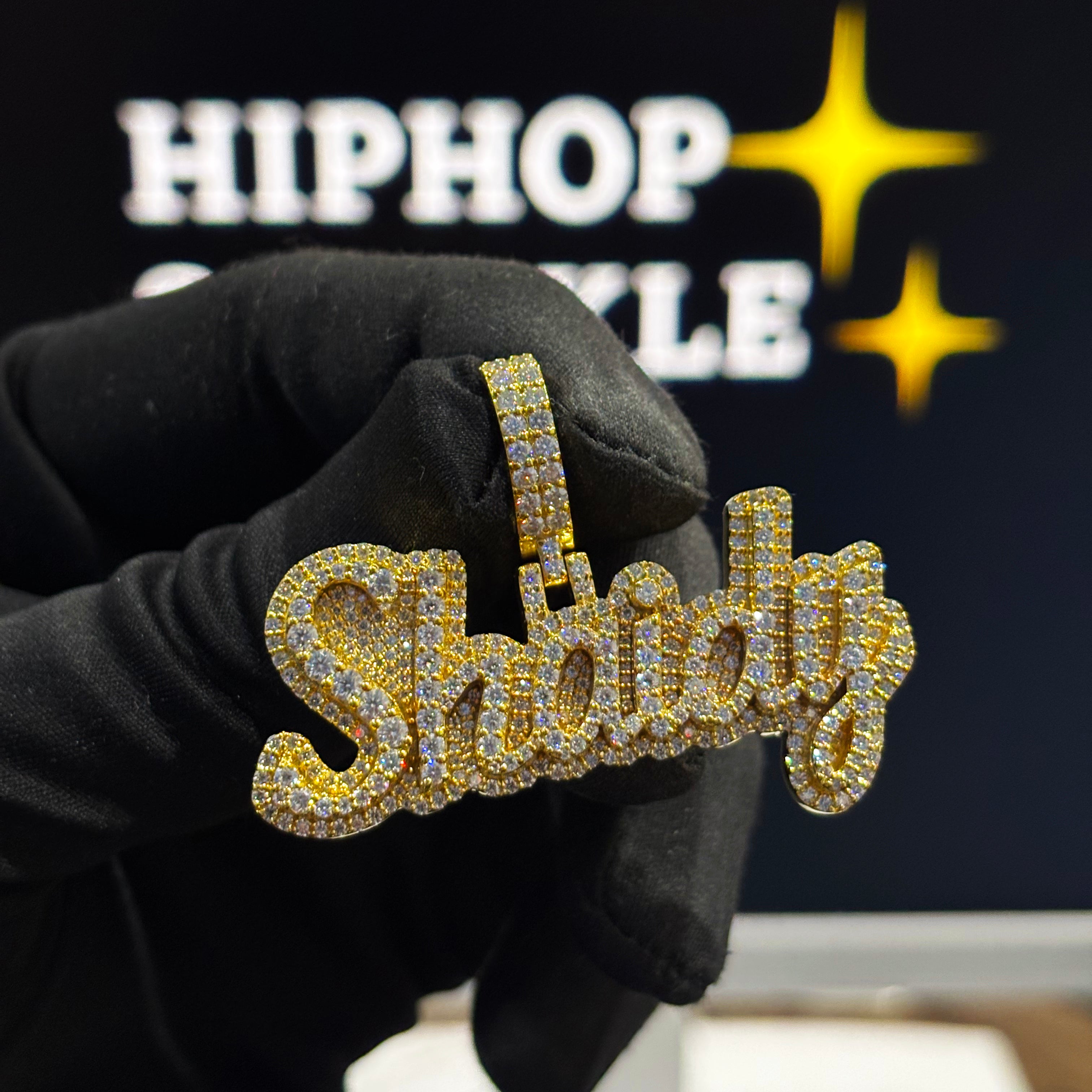 Iced Out 925 Silver with 14K Gold Plated Custom Jewelry – 2 Inch Moissanite Hip Hop Necklace Charm