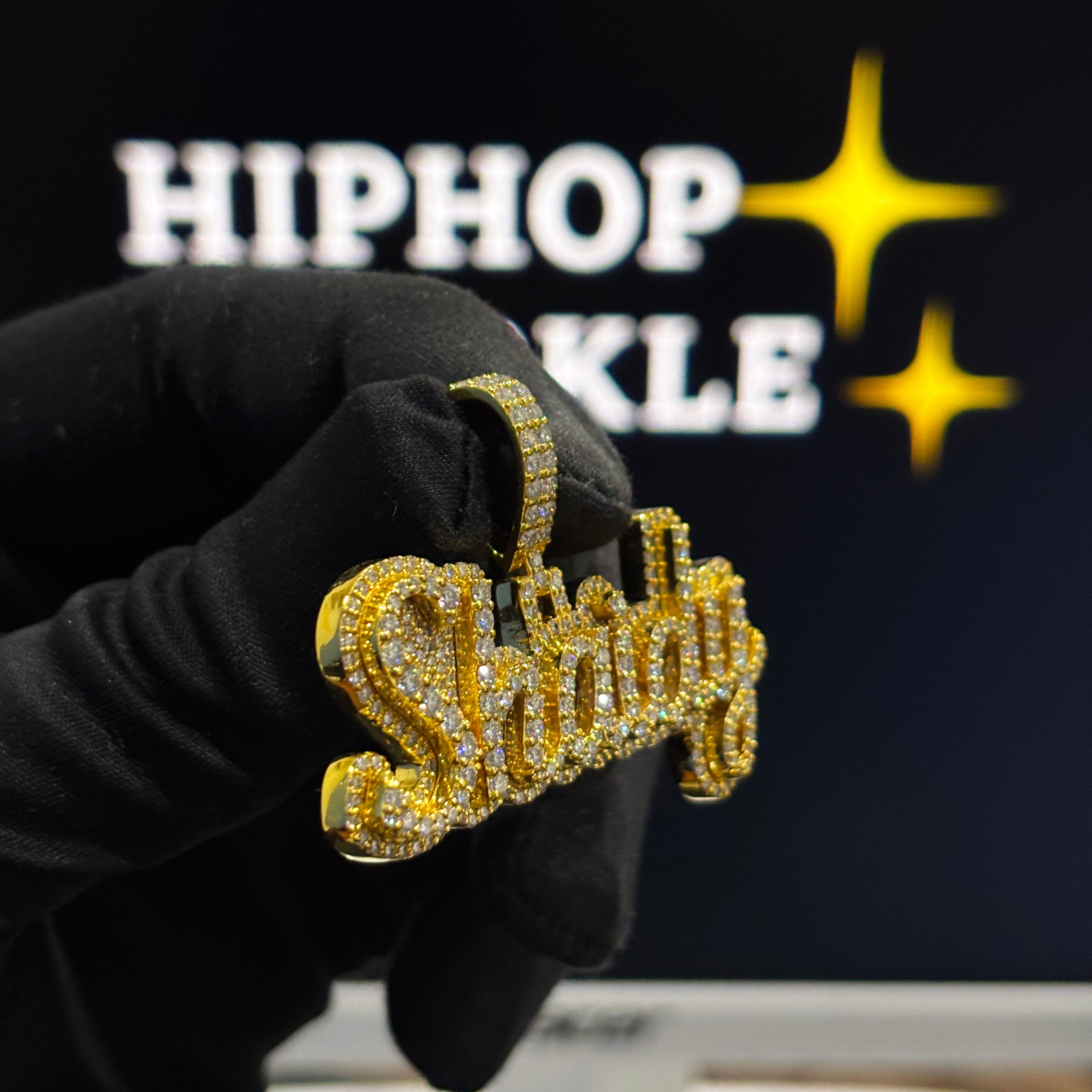 Iced Out 925 Silver with 14K Gold Plated Custom Jewelry – 2 Inch Moissanite Hip Hop Necklace Charm