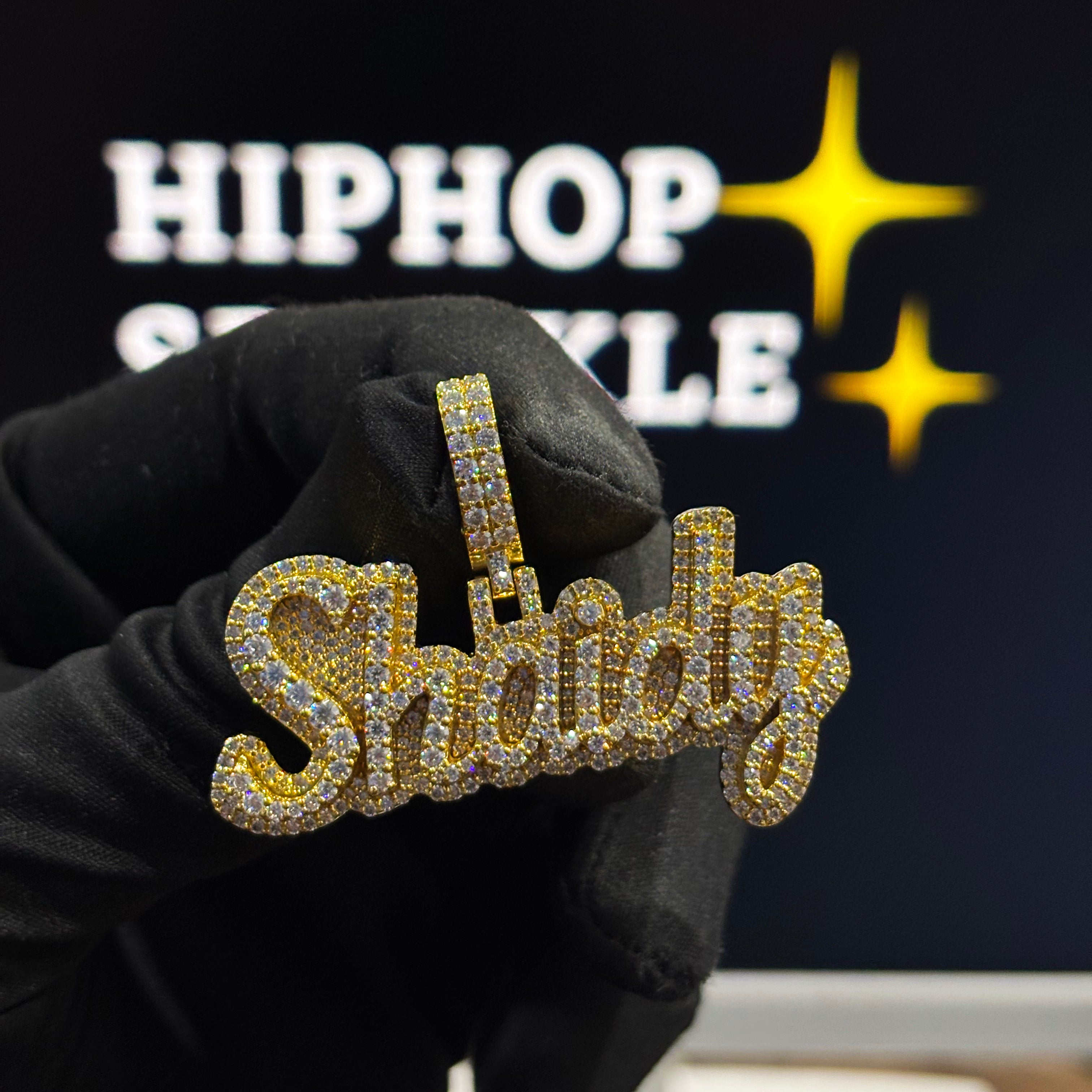 Iced Out 925 Silver with 14K Gold Plated Custom Jewelry – 2 Inch Moissanite Hip Hop Necklace Charm