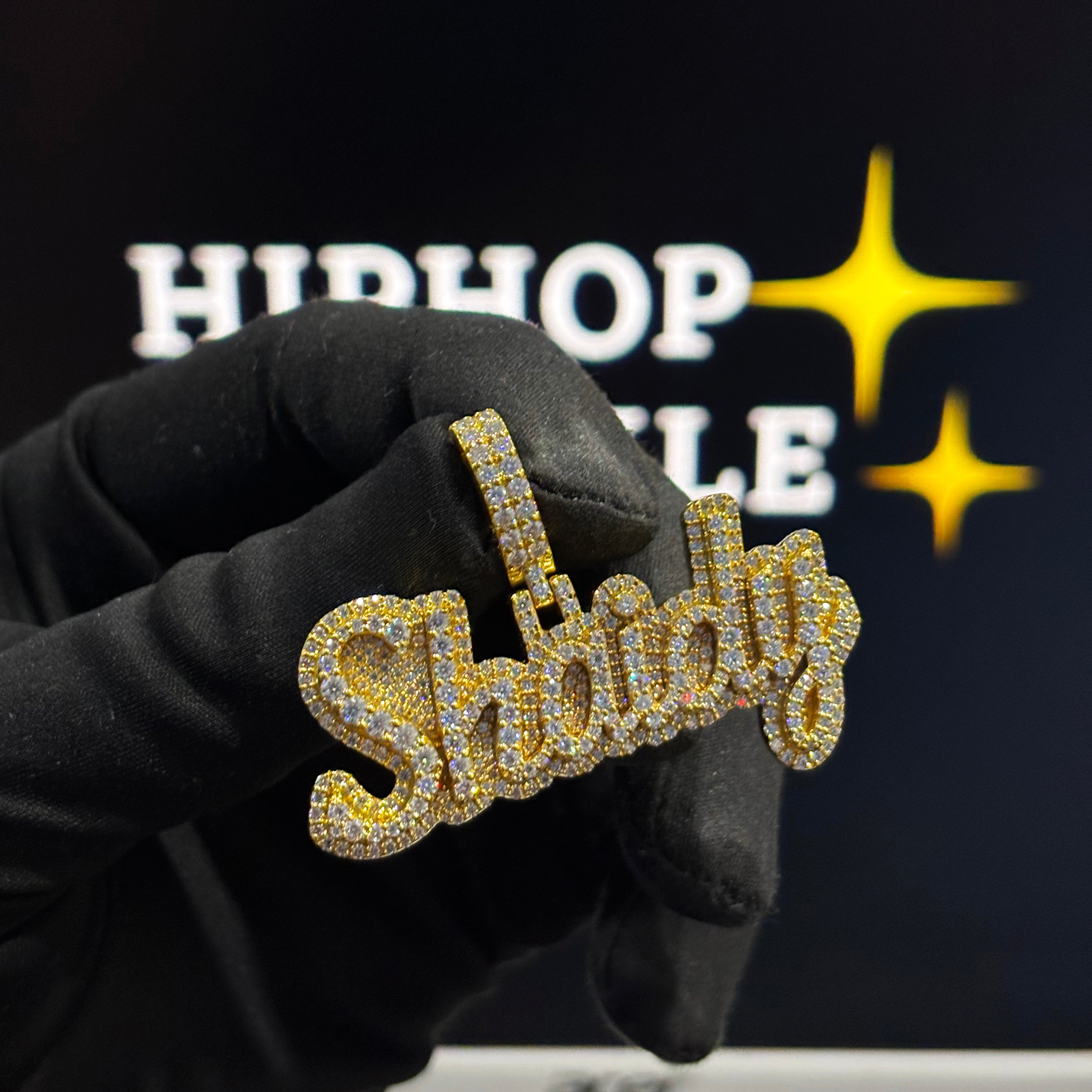 Iced Out 925 Silver with 14K Gold Plated Custom Jewelry – 2 Inch Moissanite Hip Hop Necklace Charm