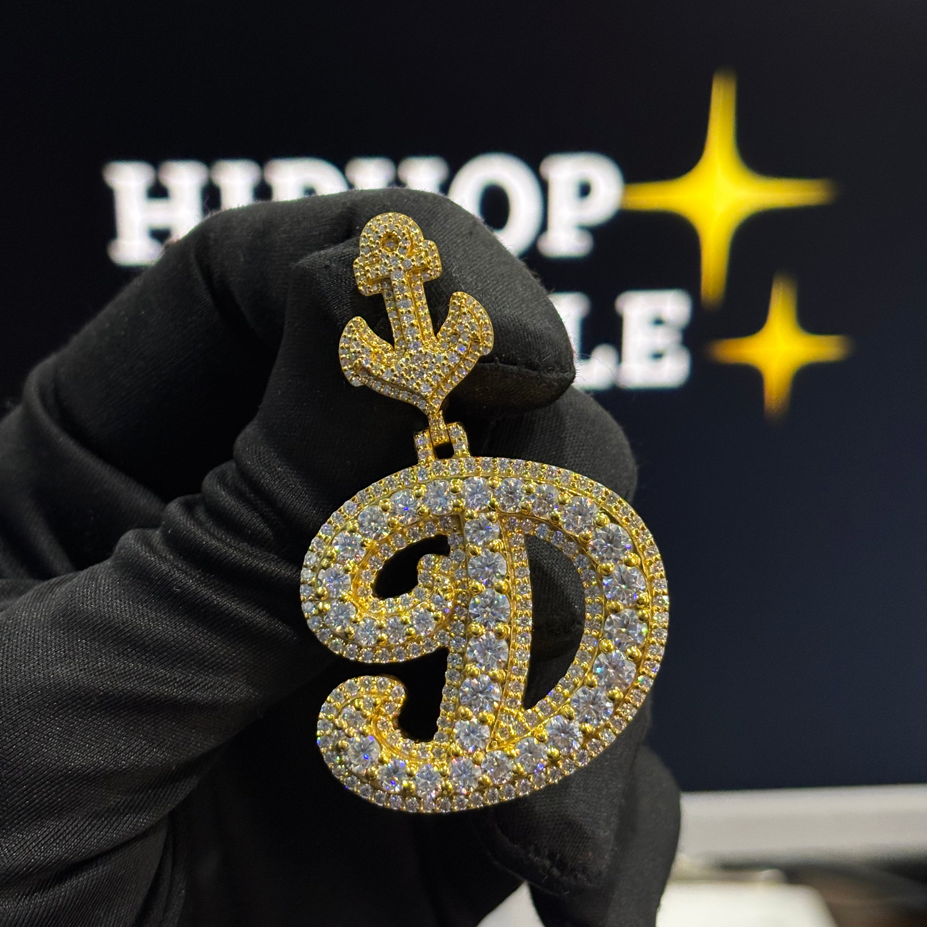 Custom “D” Letter Pendant – Double Layer Design with Custom Bail, Iced Out Moissanite, 1.4 x 1.3 Inch