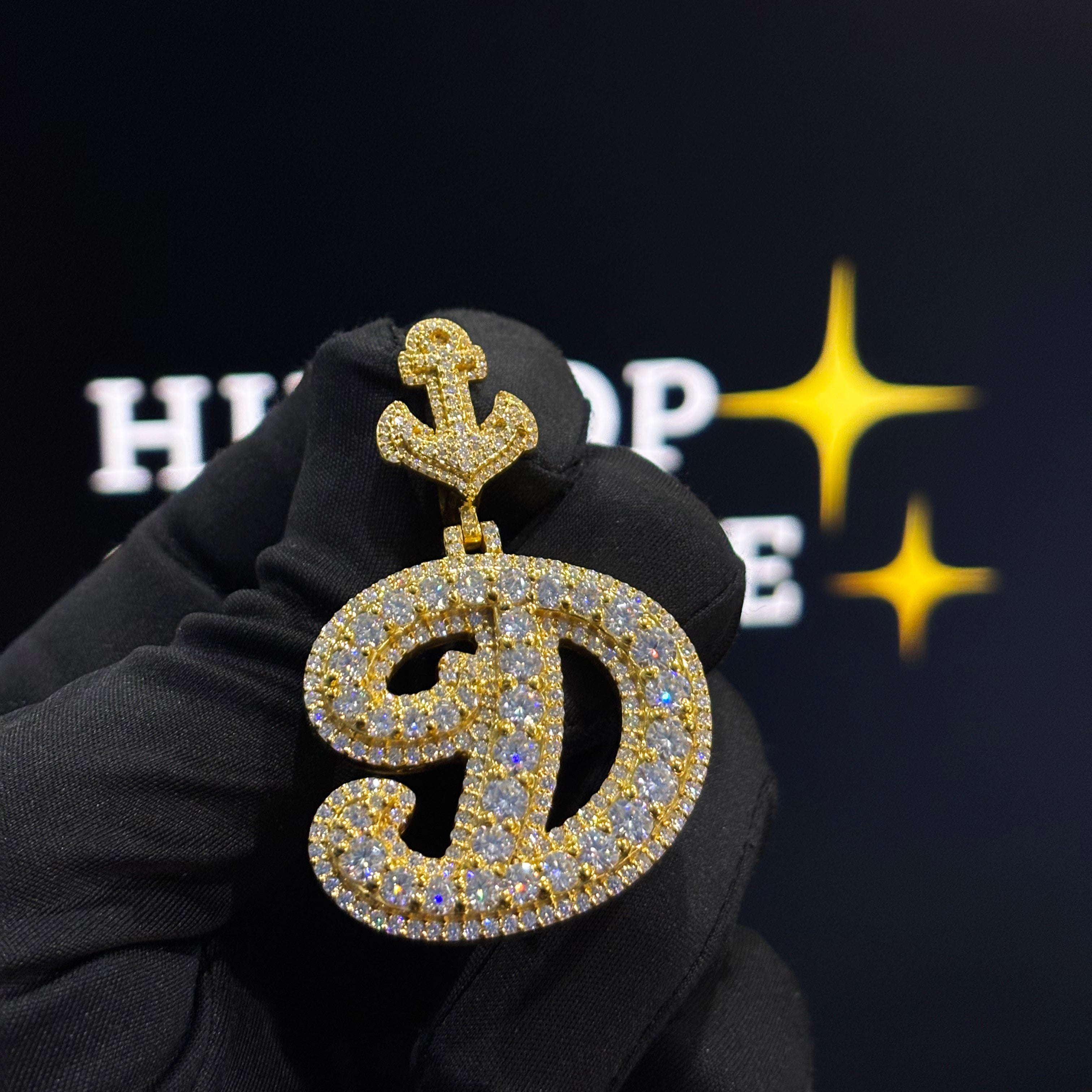 Custom “D” Letter Pendant – Double Layer Design with Custom Bail, Iced Out Moissanite, 1.4 x 1.3 Inch