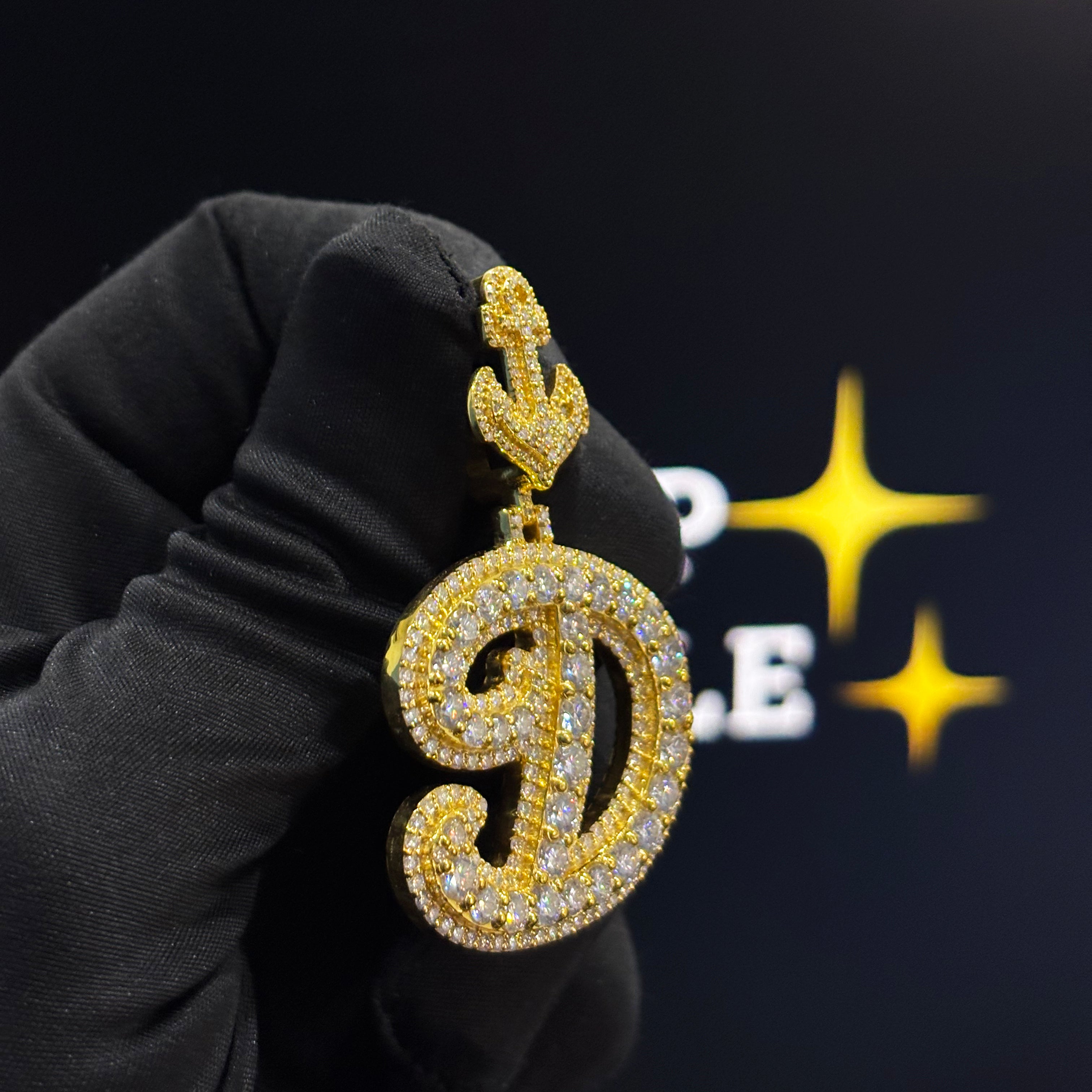 Custom “D” Letter Pendant – Double Layer Design with Custom Bail, Iced Out Moissanite, 1.4 x 1.3 Inch