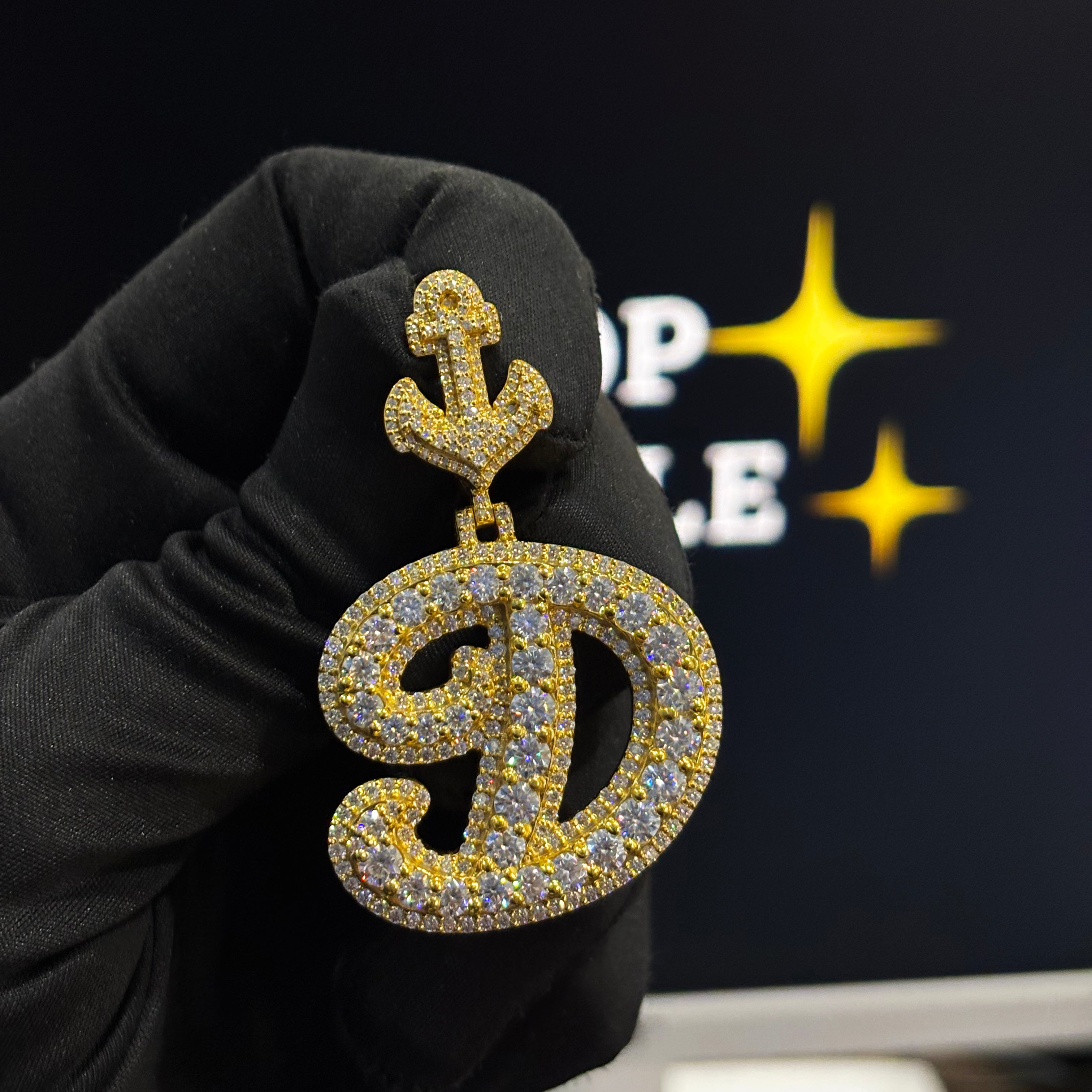 Custom “D” Letter Pendant – Double Layer Design with Custom Bail, Iced Out Moissanite, 1.4 x 1.3 Inch