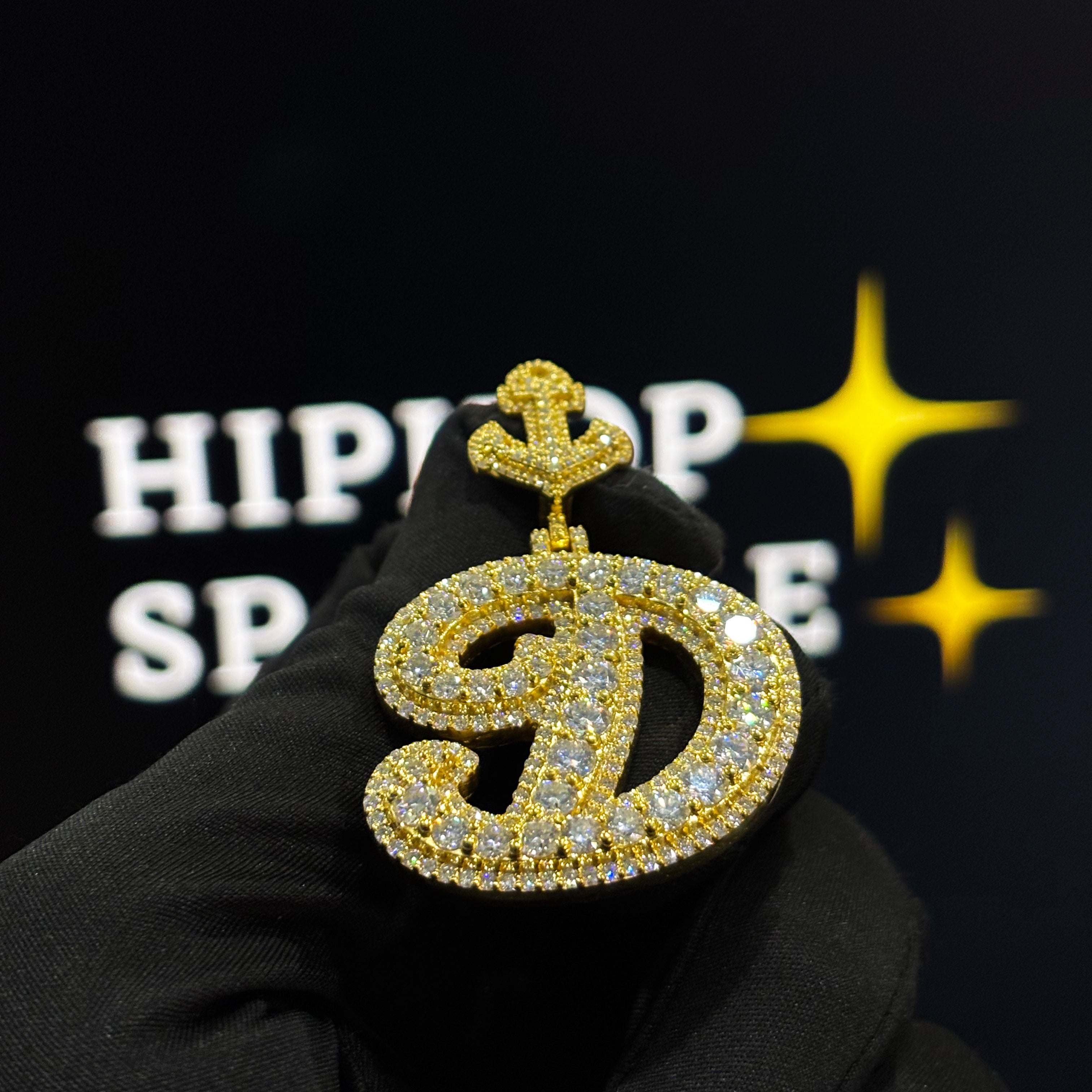 Custom “D” Letter Pendant – Double Layer Design with Custom Bail, Iced Out Moissanite, 1.4 x 1.3 Inch