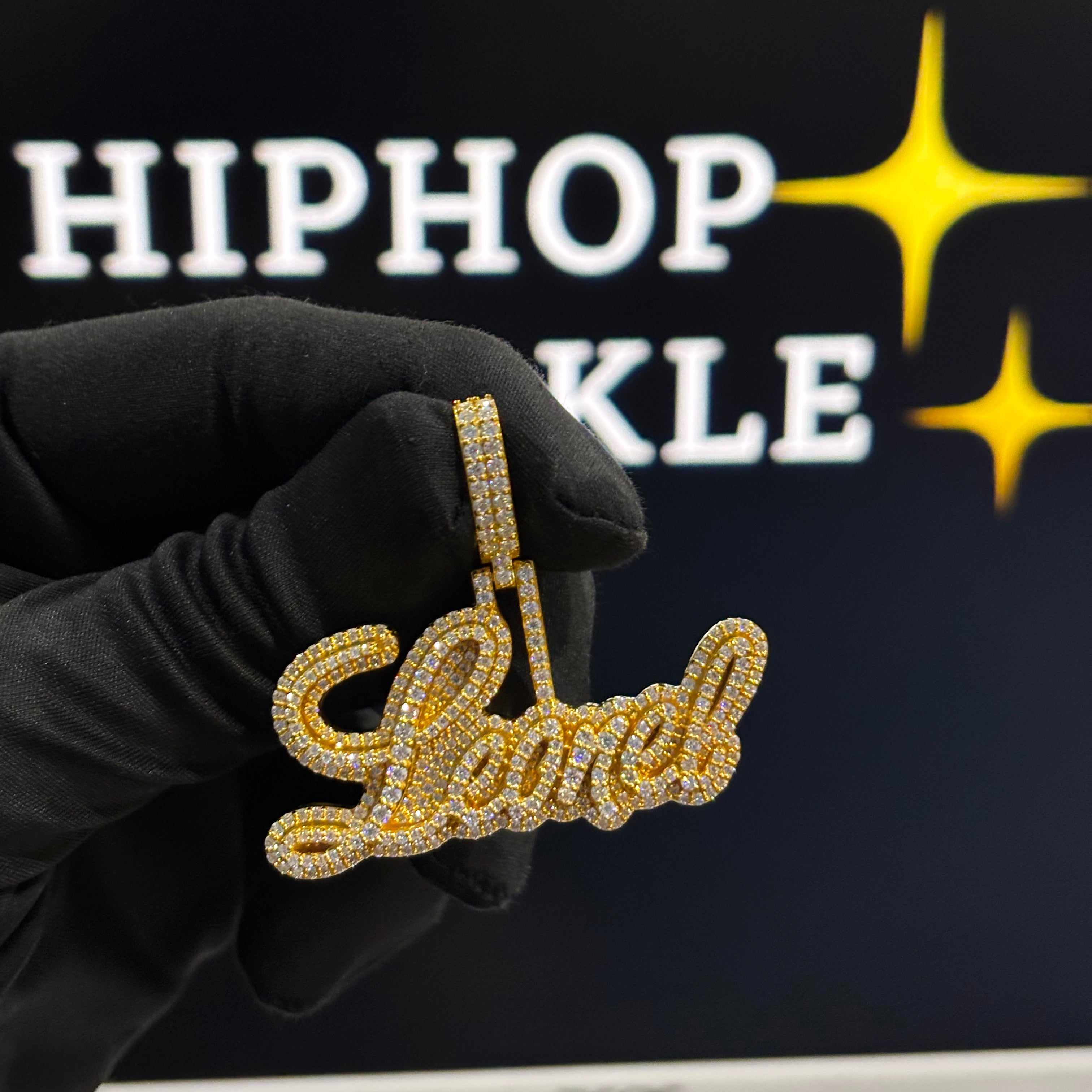 Iced Out 925 Silver With 14K Gold Plated Custom Jewelry – 2 Inch Moissanite Hip Hop Necklace Charm