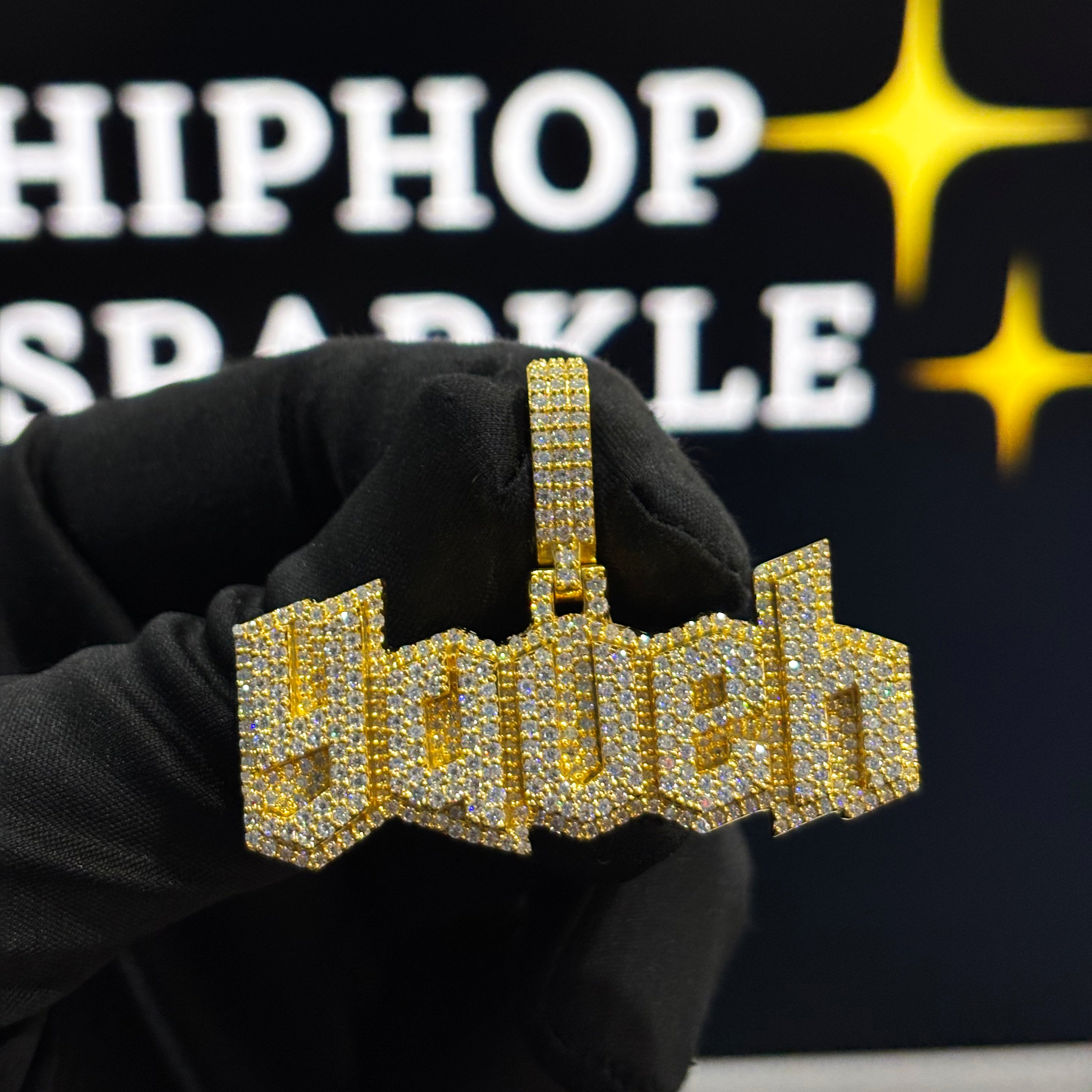 Yaveh custom name pendant, 2 inch size, iced out with VVS moissanite diamonds, hip hop jewelry.