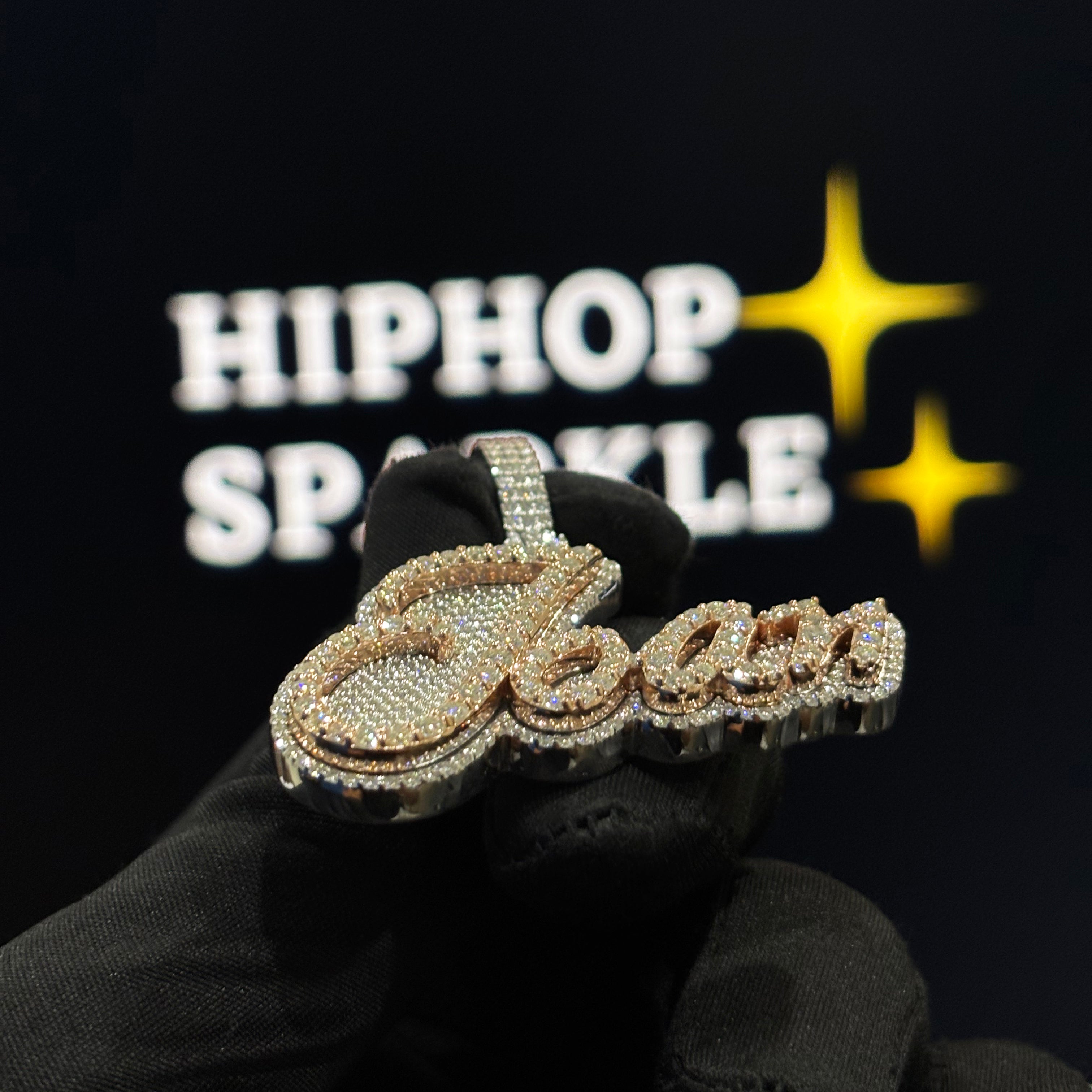 Personalized Joan Pendant – Two Tone Rose Gold & Silver, 1.9 Inch Moissanite Custom Name Hip Hop Chain Jewelry