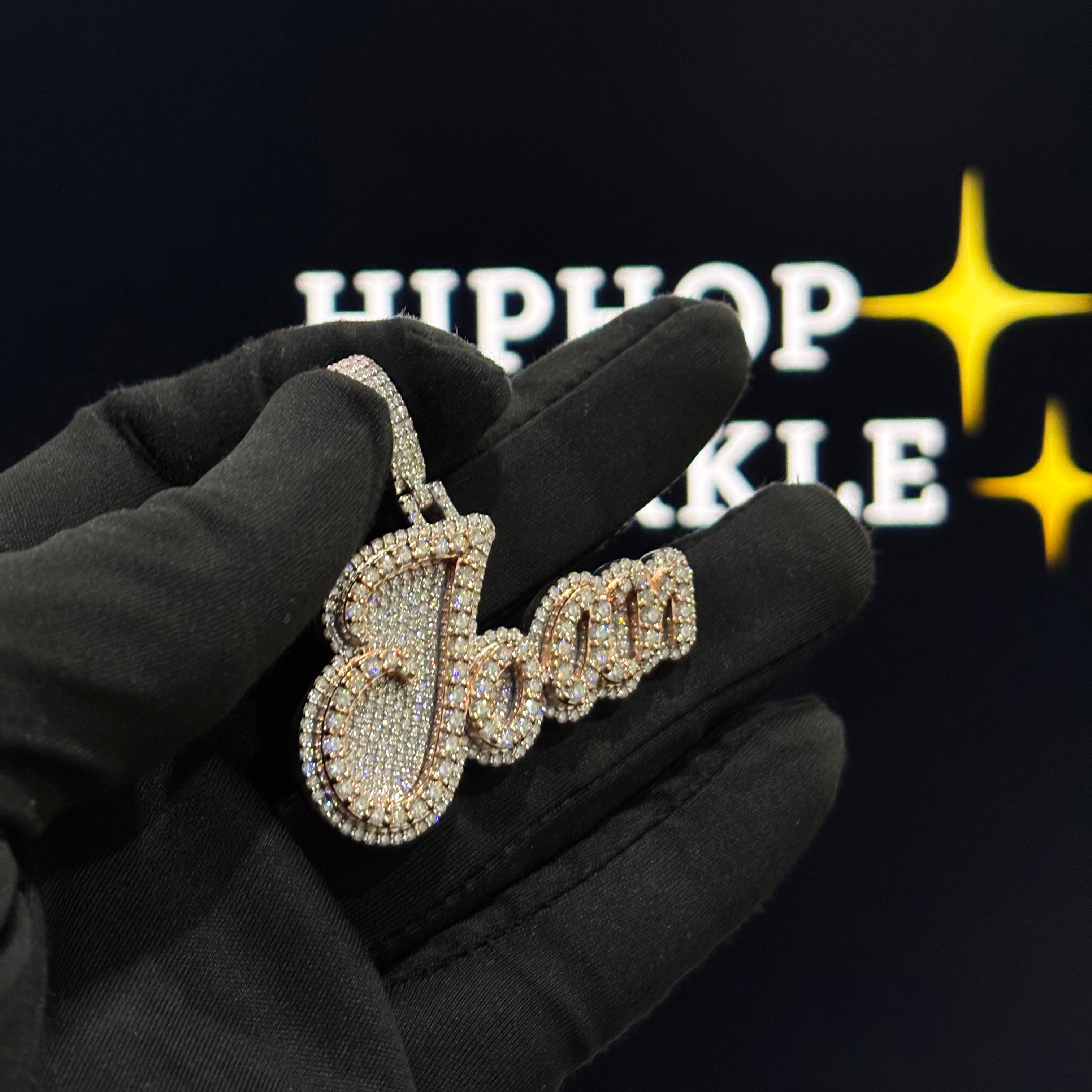 Personalized Joan Pendant – Two Tone Rose Gold & Silver, 1.9 Inch Moissanite Custom Name Hip Hop Chain Jewelry