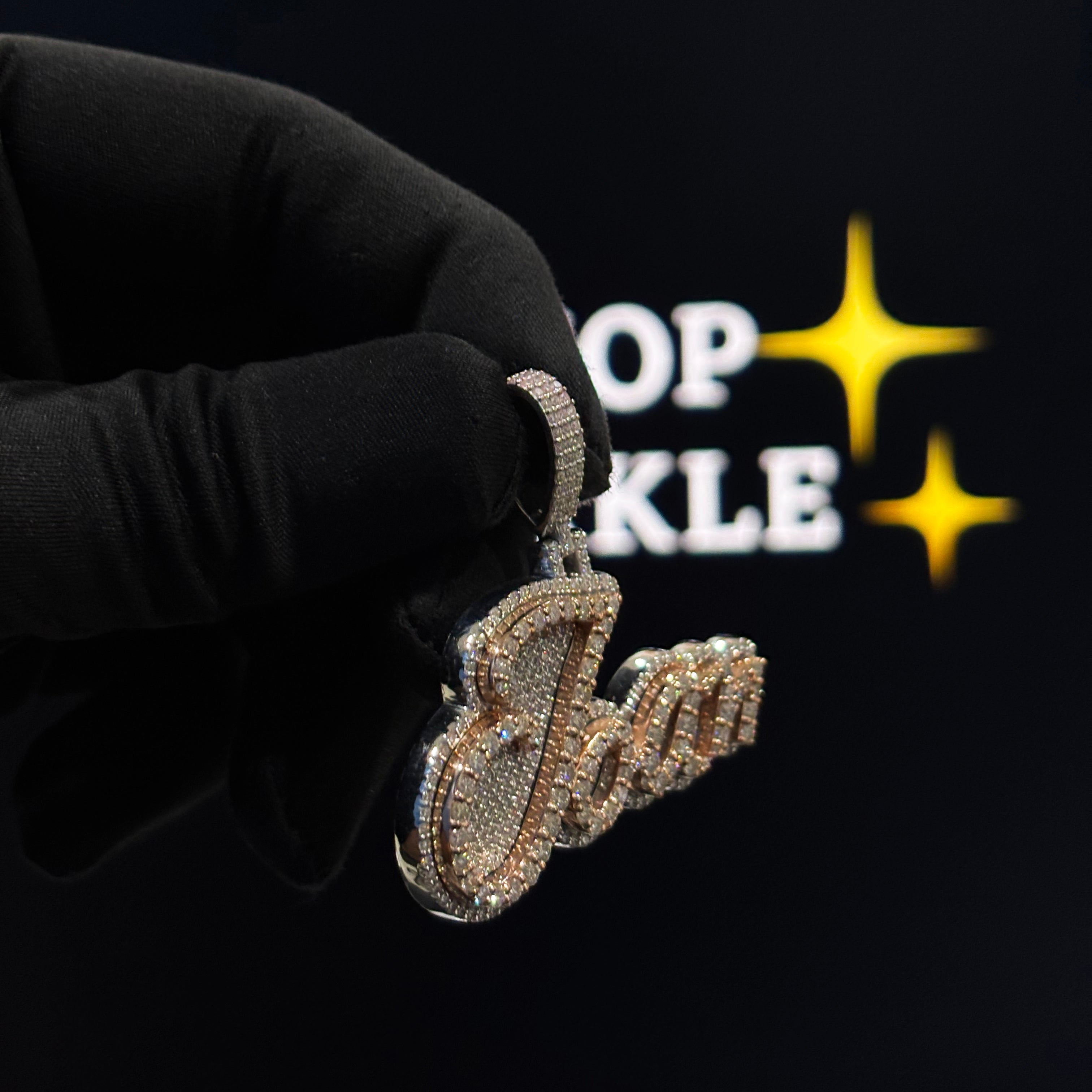 Personalized Joan Pendant – Two Tone Rose Gold & Silver, 1.9 Inch Moissanite Custom Name Hip Hop Chain Jewelry