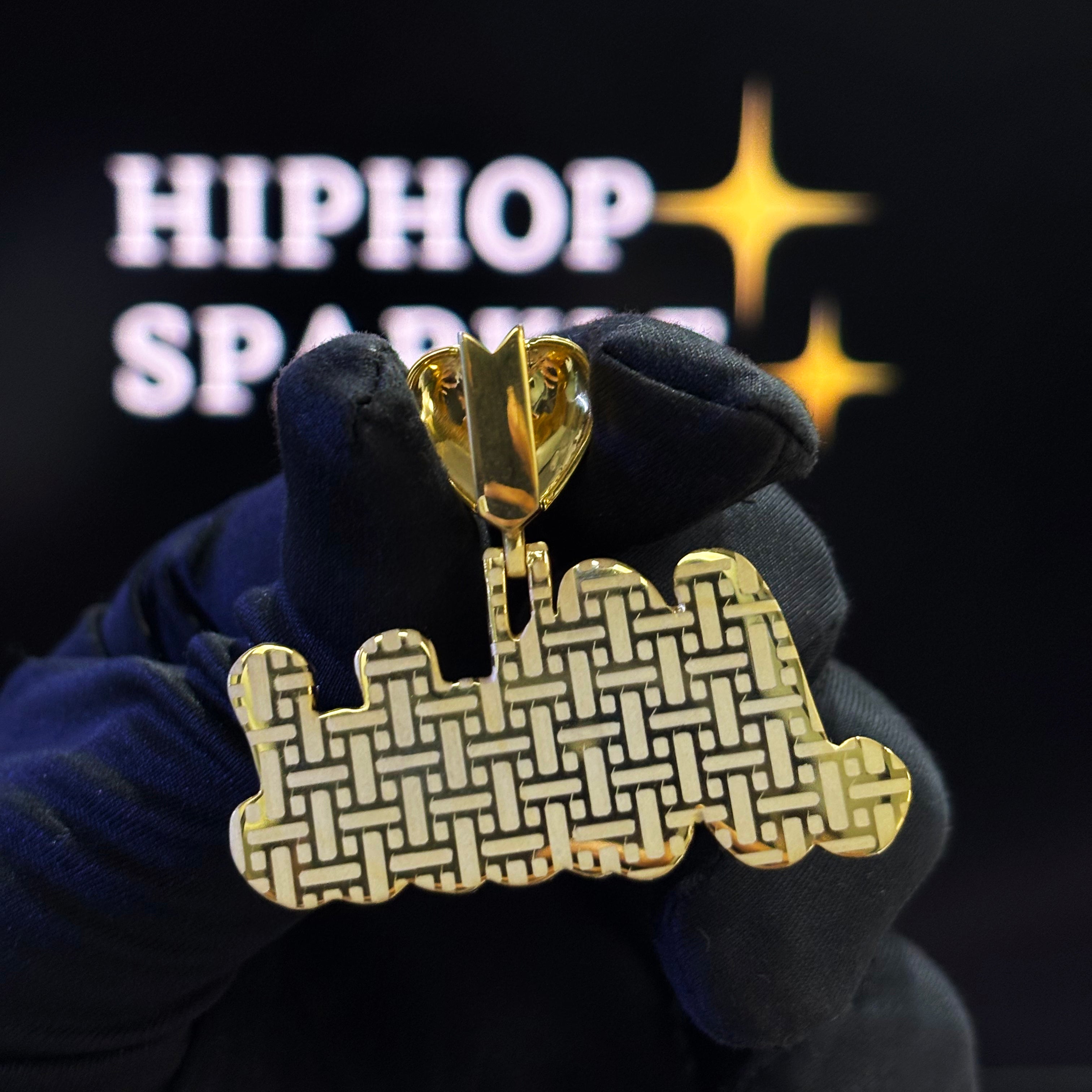 Michi Custom Name Pendant – 14K Gold Plated Iced Out with VVS Moissanite & Heart Bail (2")