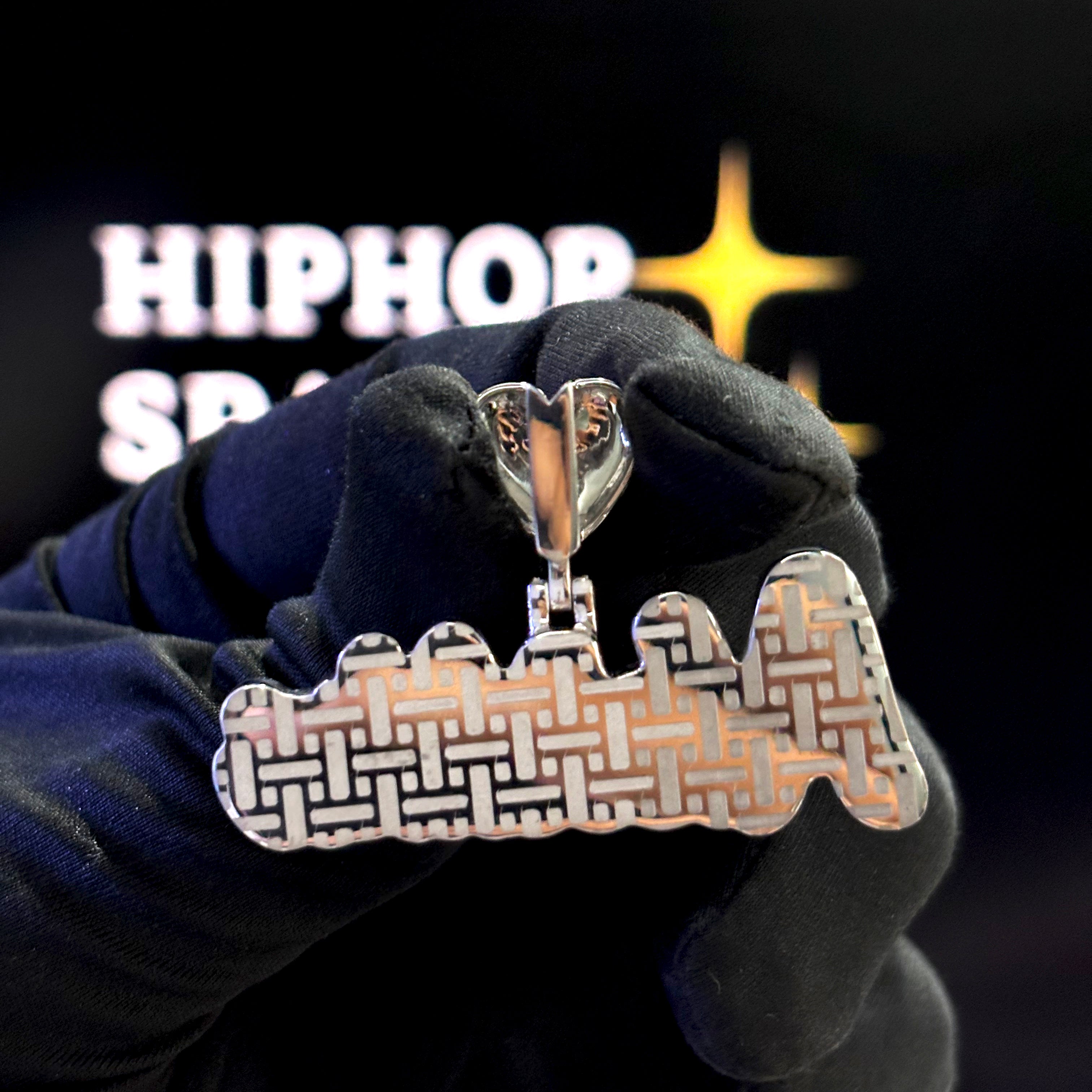 Aleishka Custom Name Pendant – Diamond Iced Out with White Enamel & Heart Bail (2")