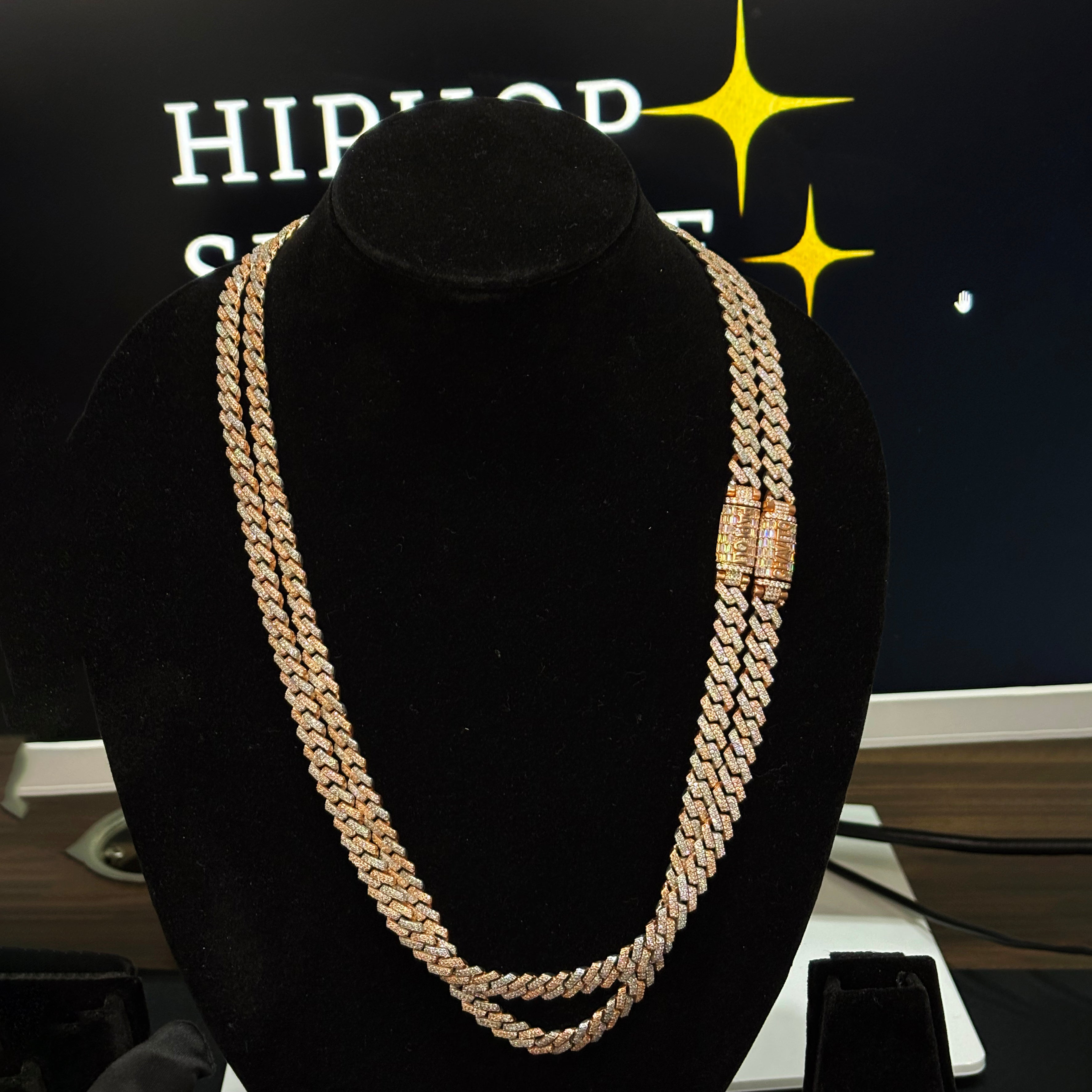 8mm Two-Tone Iced Cuban Chain with Custom Lock Clasp – Hip Hop Sparkle