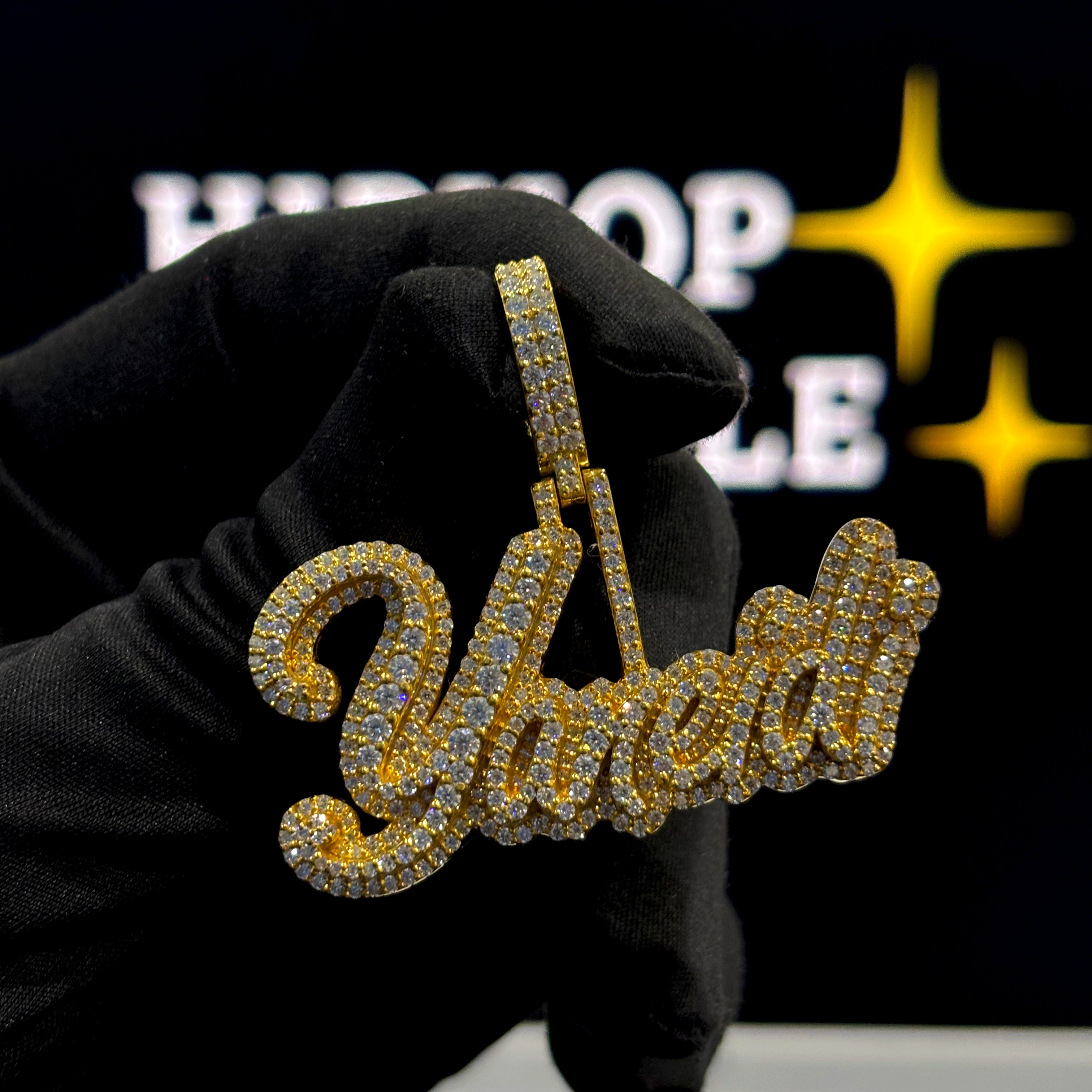 Yaneidi custom name pendant in 925 silver iced out with VVS moissanite diamonds, 2 inch length, 10mm chain passing space, hip hop iced out jewelry.