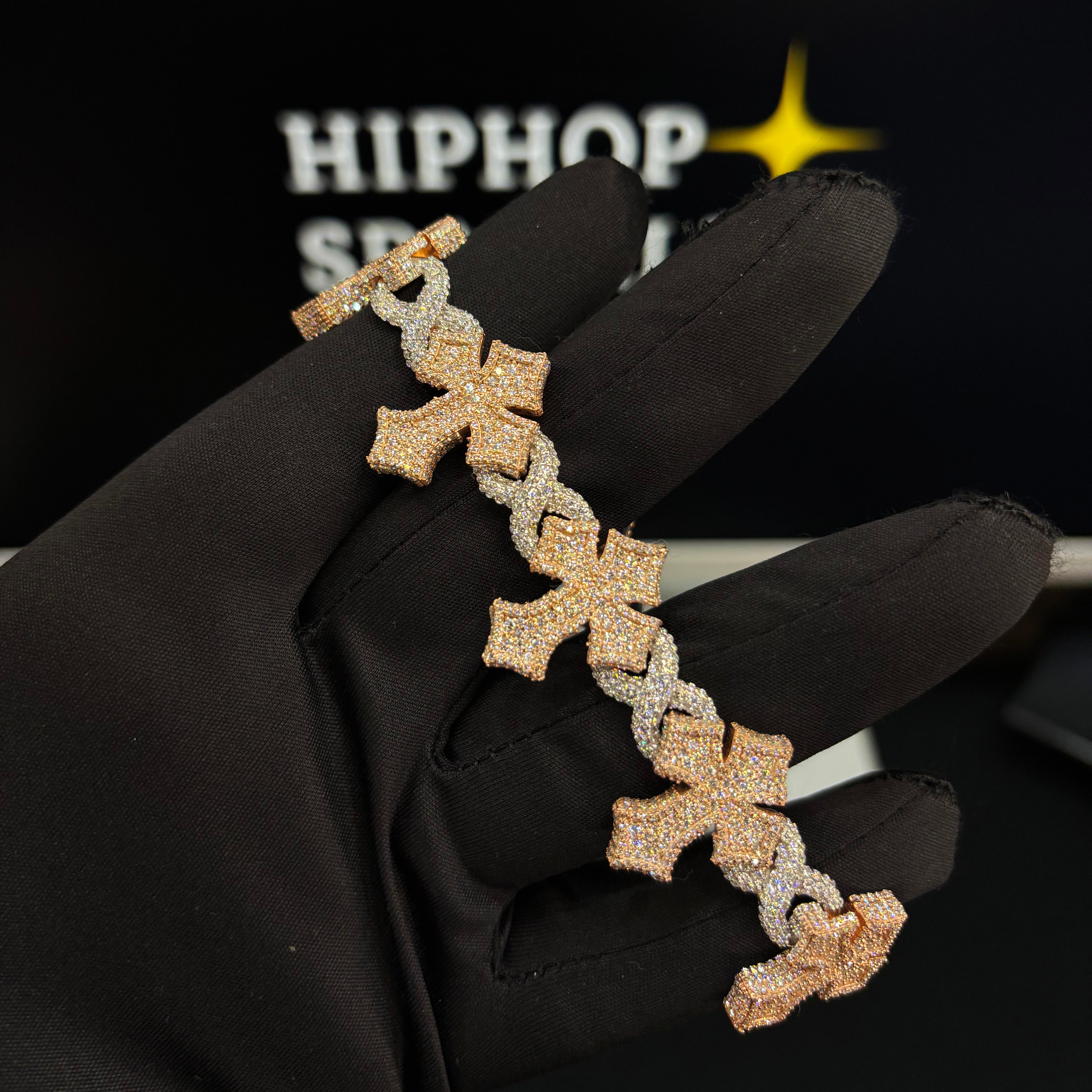 Rose & White Gold Moissanite Hip Hop Jewelry