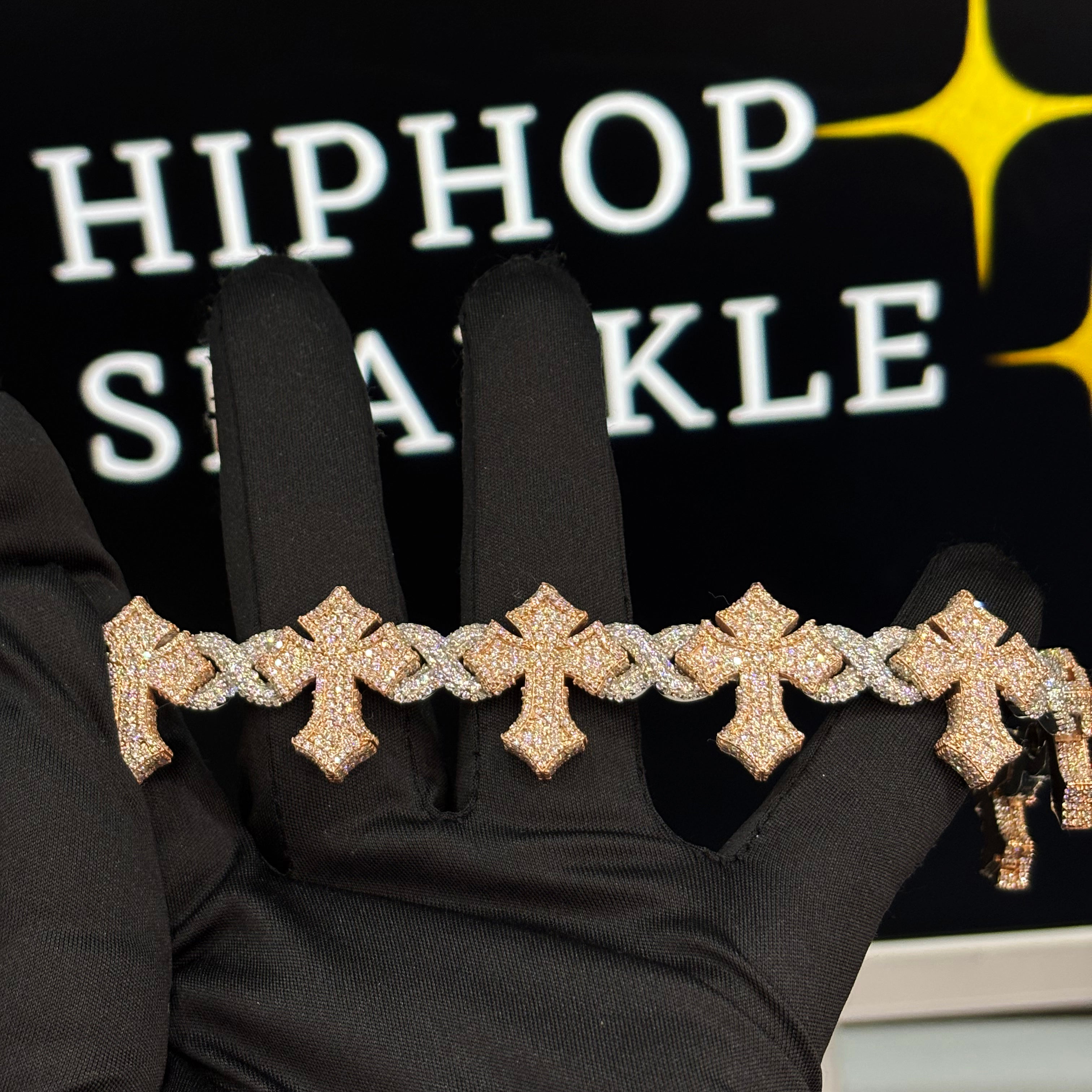 Rose & White Gold Moissanite Hip Hop Jewelry