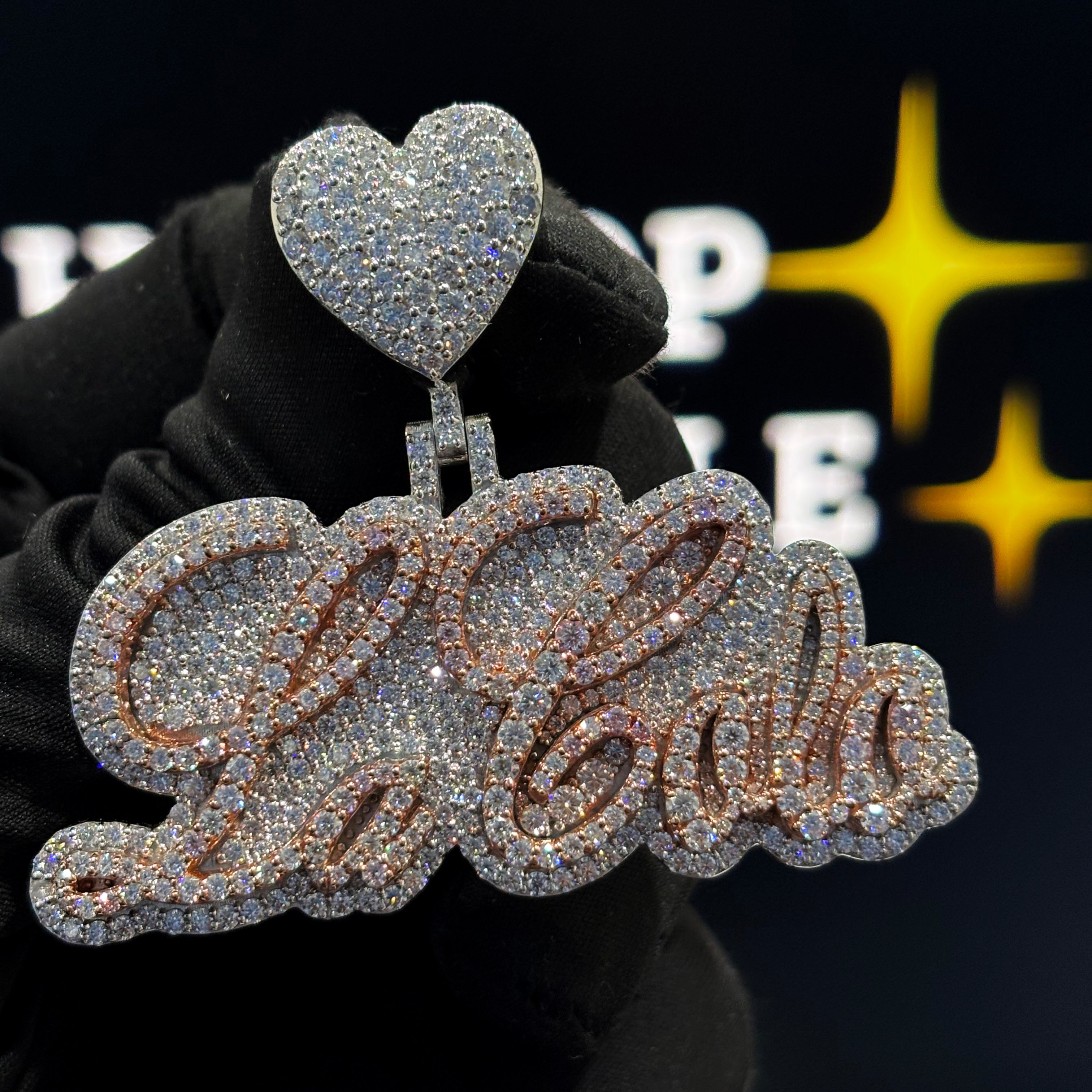 Iced Out Moissanite Hip Hop Jewelry with Heart Bail