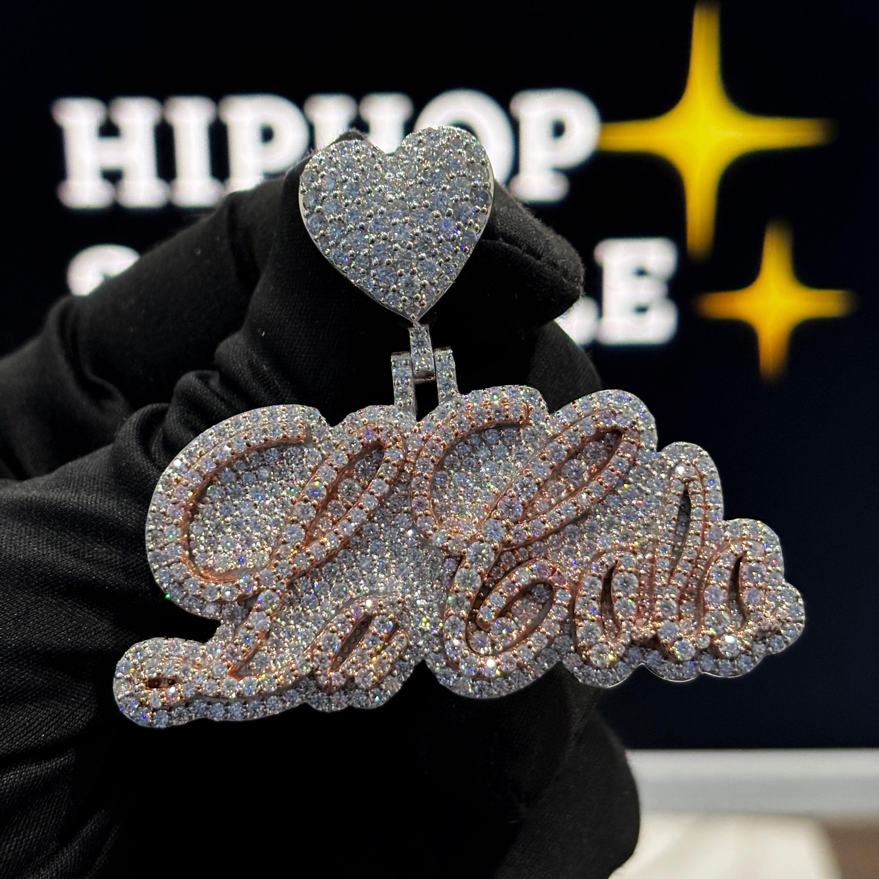 Iced Out Moissanite Hip Hop Jewelry with Heart Bail