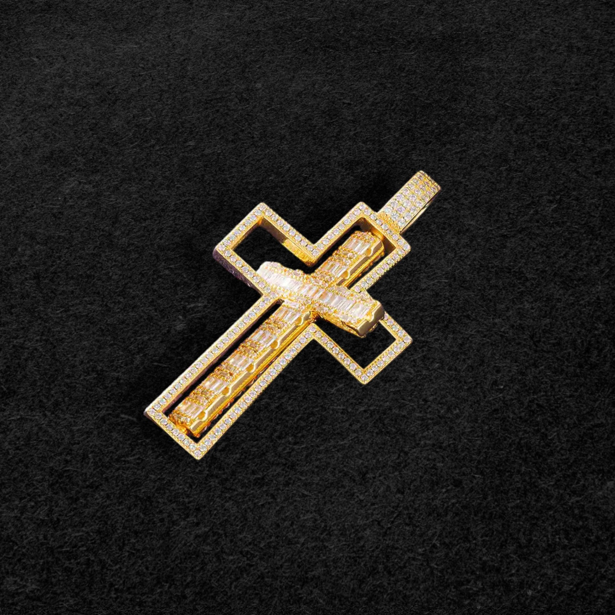 Rotatable Round and Baguette Cross Pendant