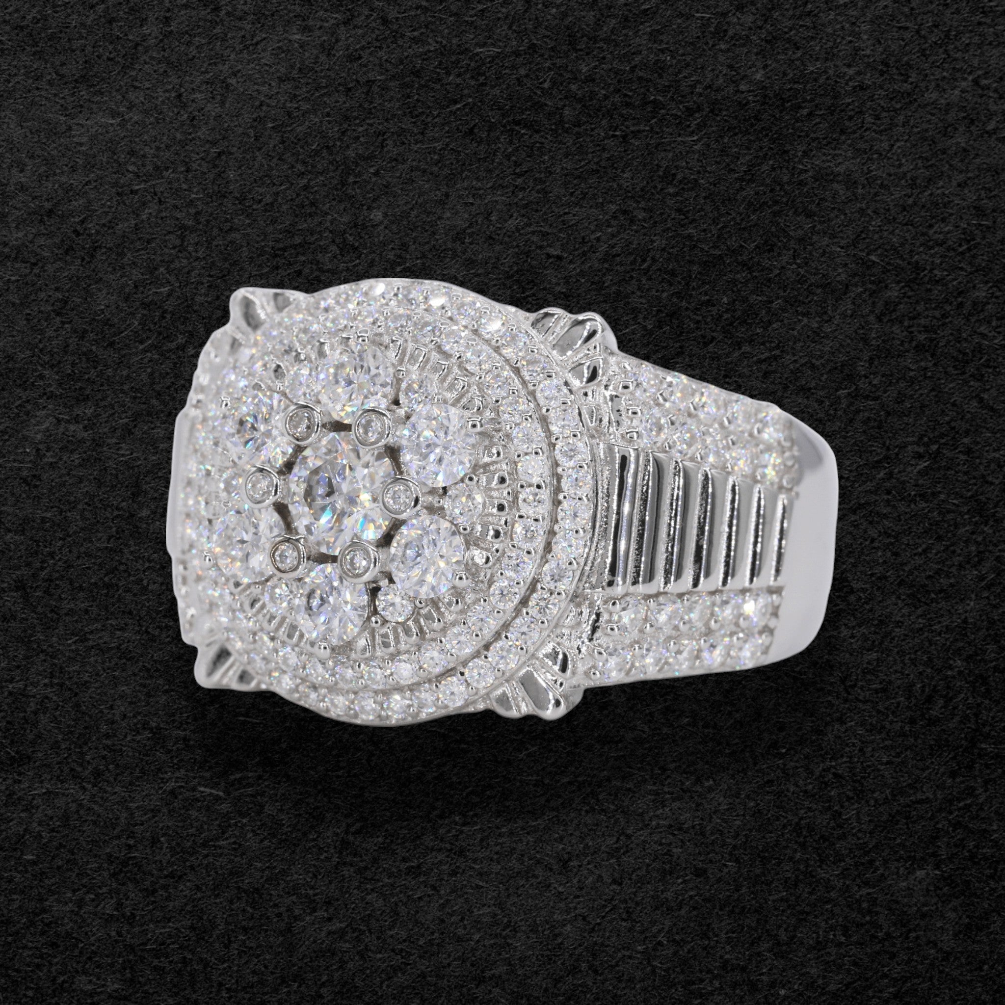 Iced Out Floral Big Stone VVS Moissanite Diamond Ring