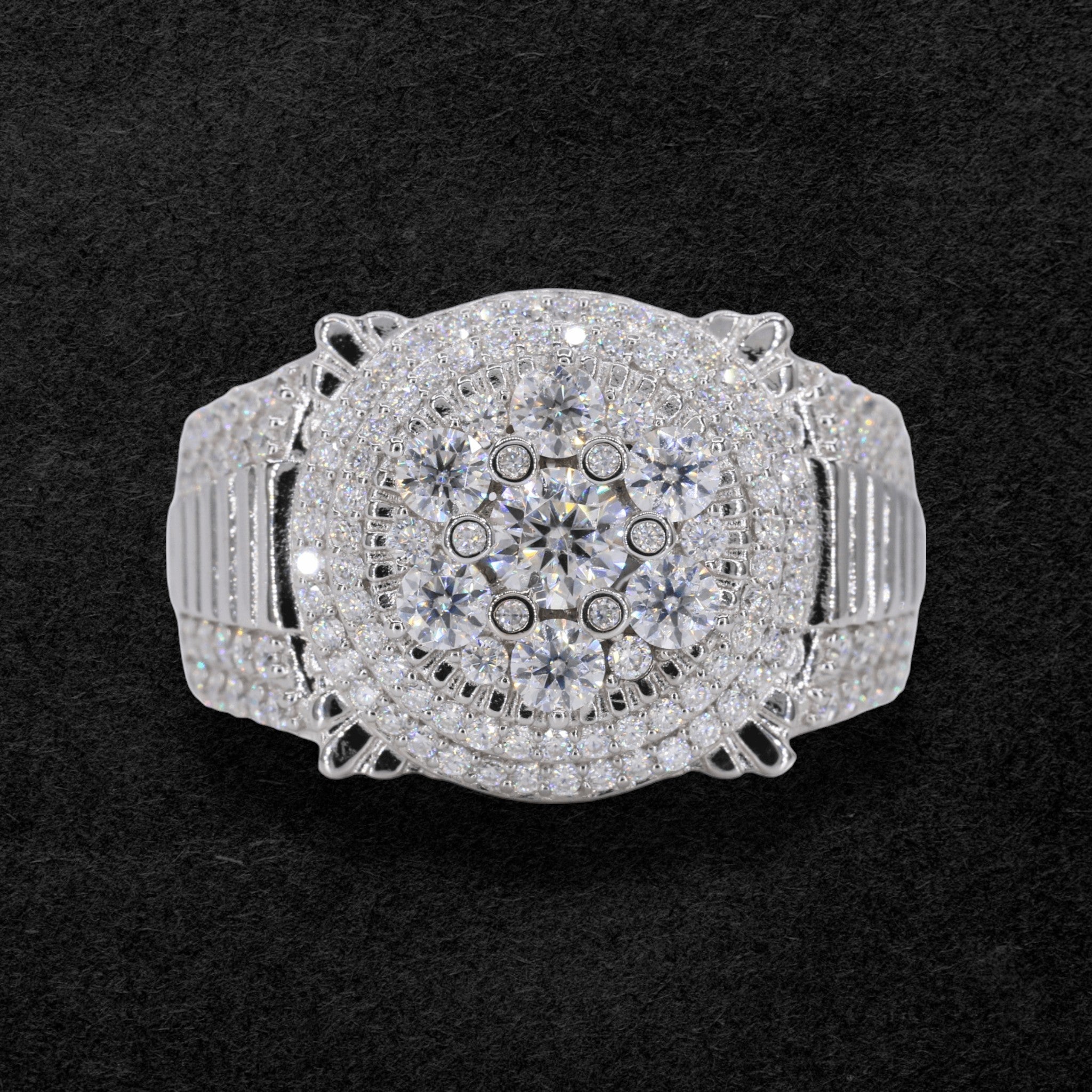 Iced Out Floral Big Stone VVS Moissanite Diamond Ring