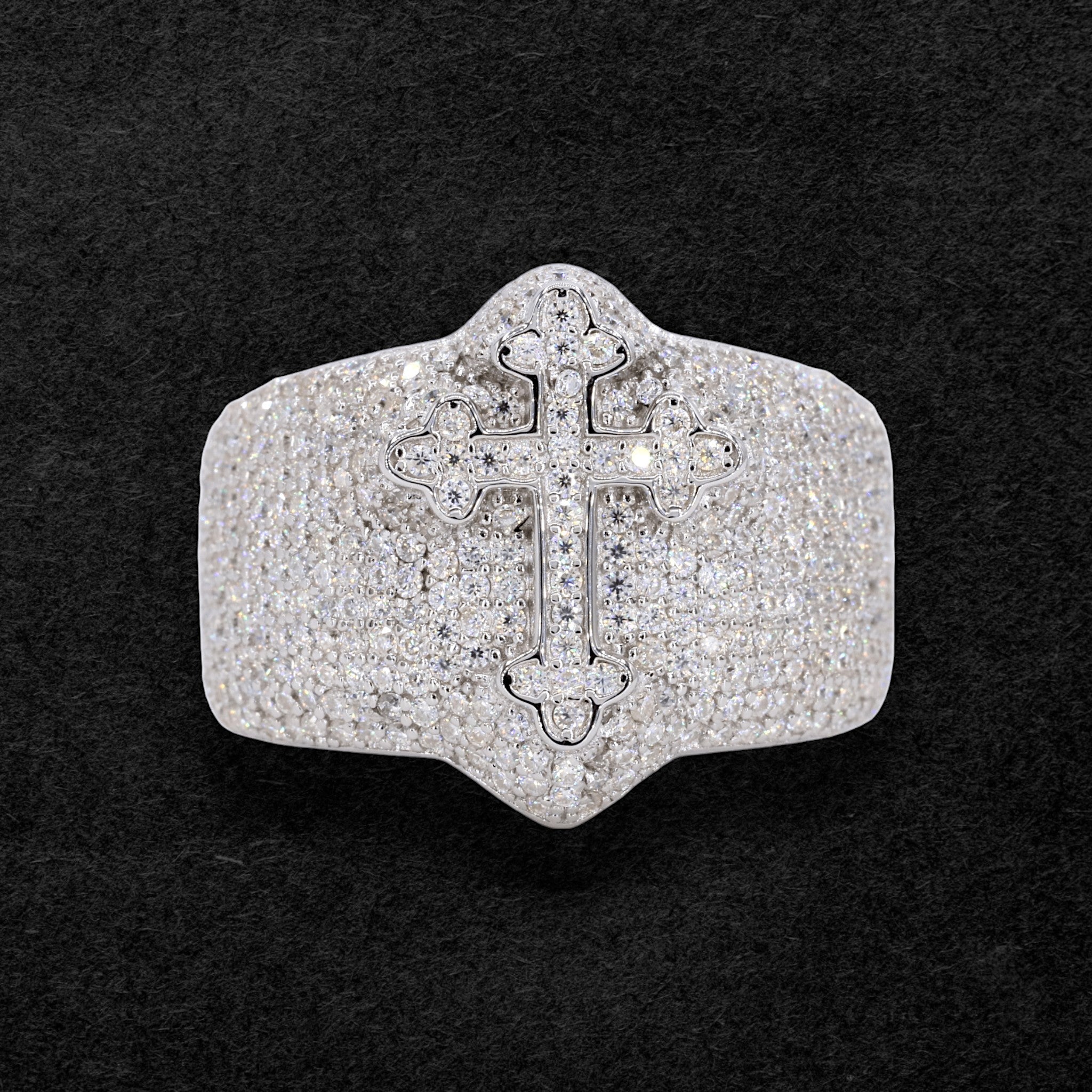 Iced Out Gothic Cross VVS Moissanite Diamond Ring