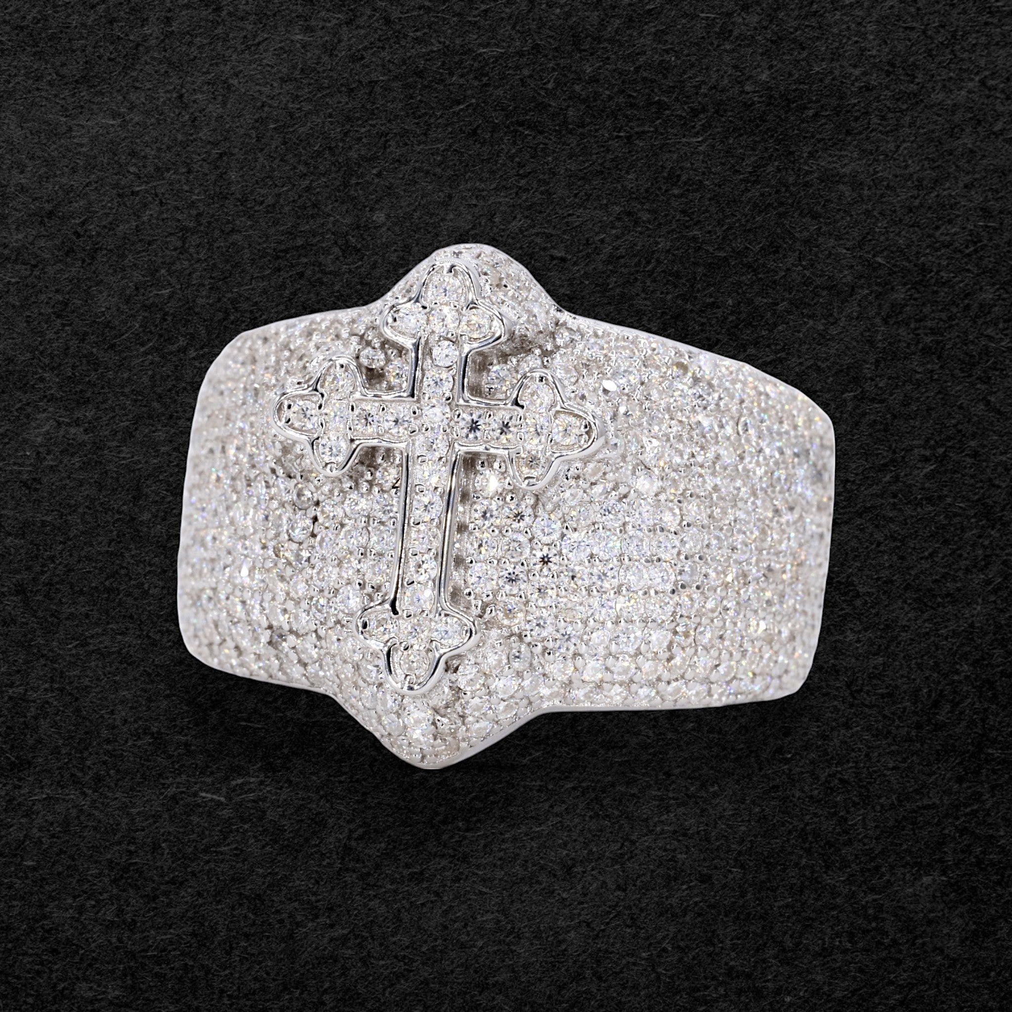 Iced Out Gothic Cross VVS Moissanite Diamond Ring