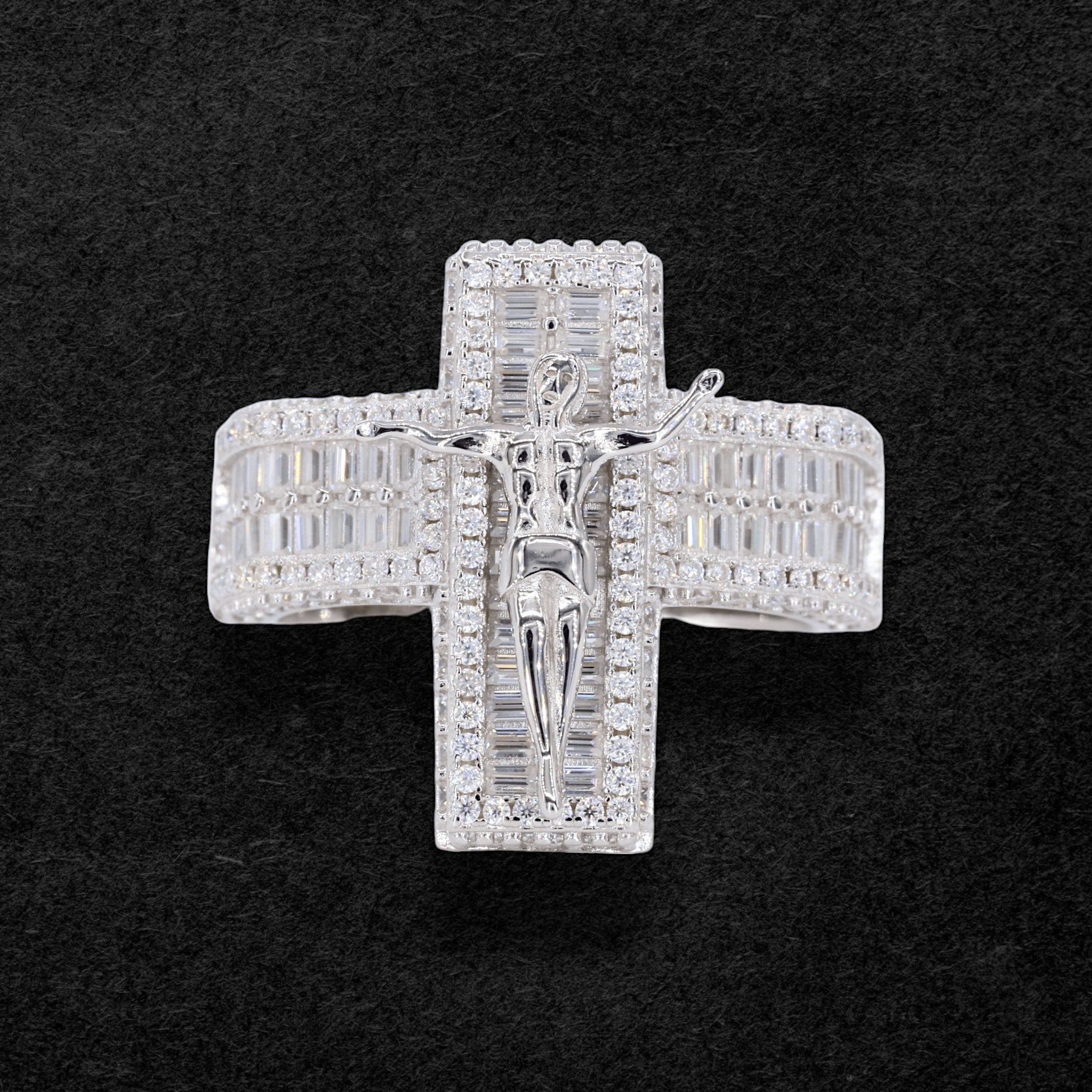 Baguette Jesus Cross Moissanite Diamond Ring