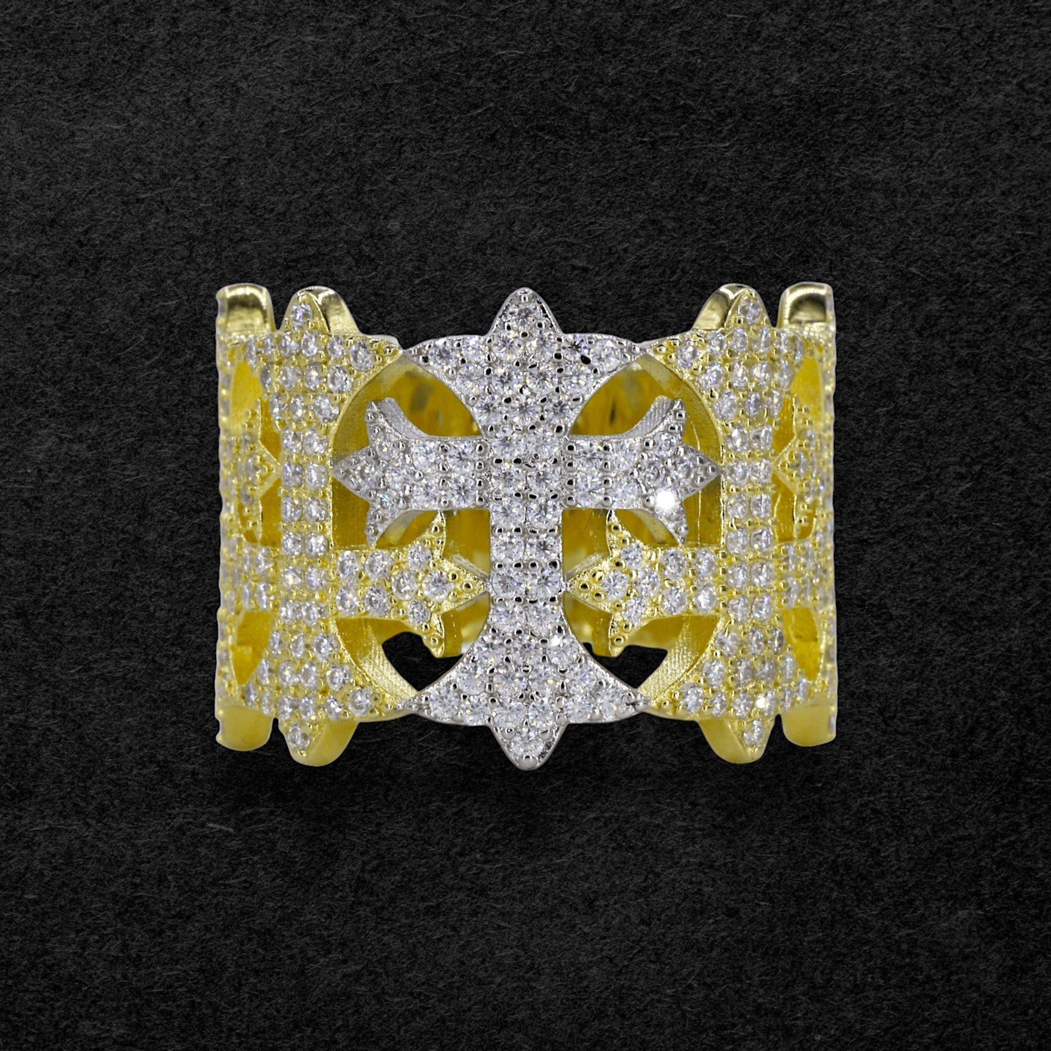 Two-Tone Cross VVS Moissanite Diamond Ring