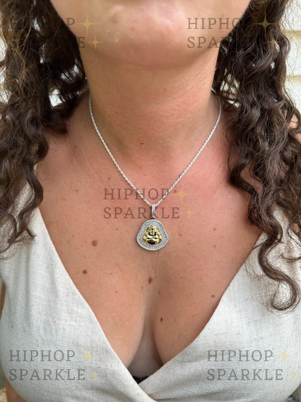 Moissanite Buddha Pendant - 14k Gold Vermeil & 925 Silver