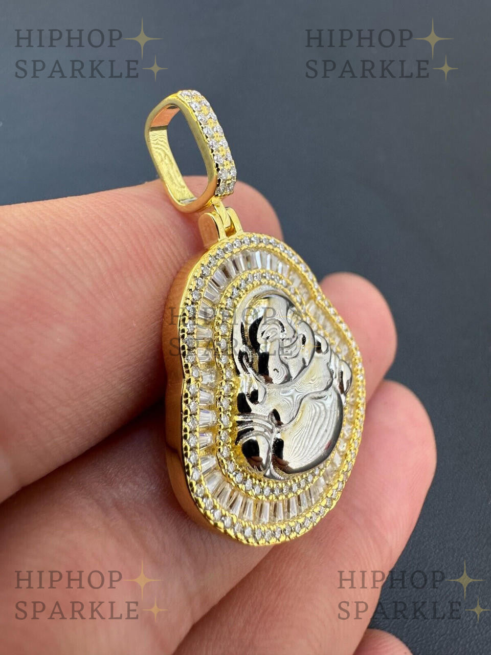 Moissanite Buddha Pendant - 14k Gold Vermeil & 925 Silver