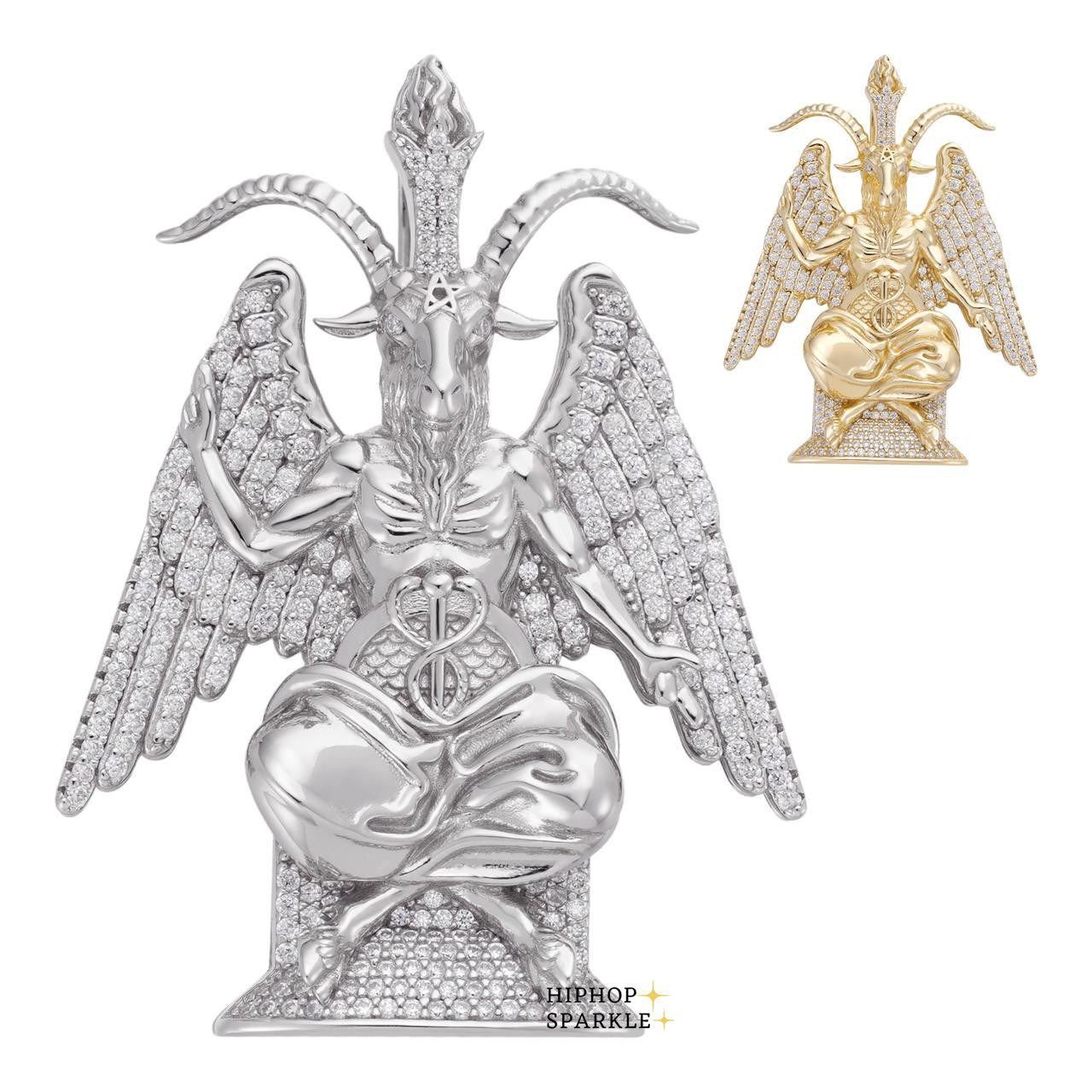 Moissanite Baphomet Devil Goat Satan Pentagram Pendant - 14k Gold Vermeil & 925 Silver