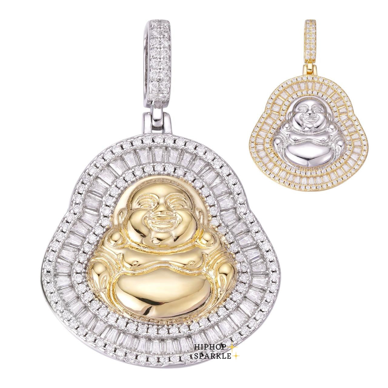 Moissanite Buddha Pendant - 14k Gold Vermeil & 925 Silver