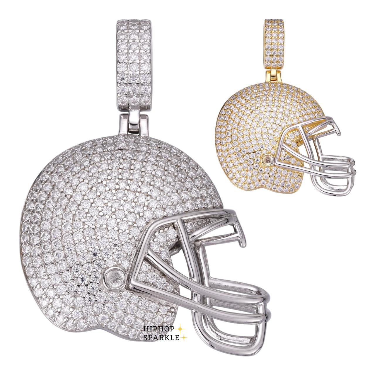 Moissanite Football Helmet Iced Out Pendant - 14k Gold Vermeil & 925 Silver