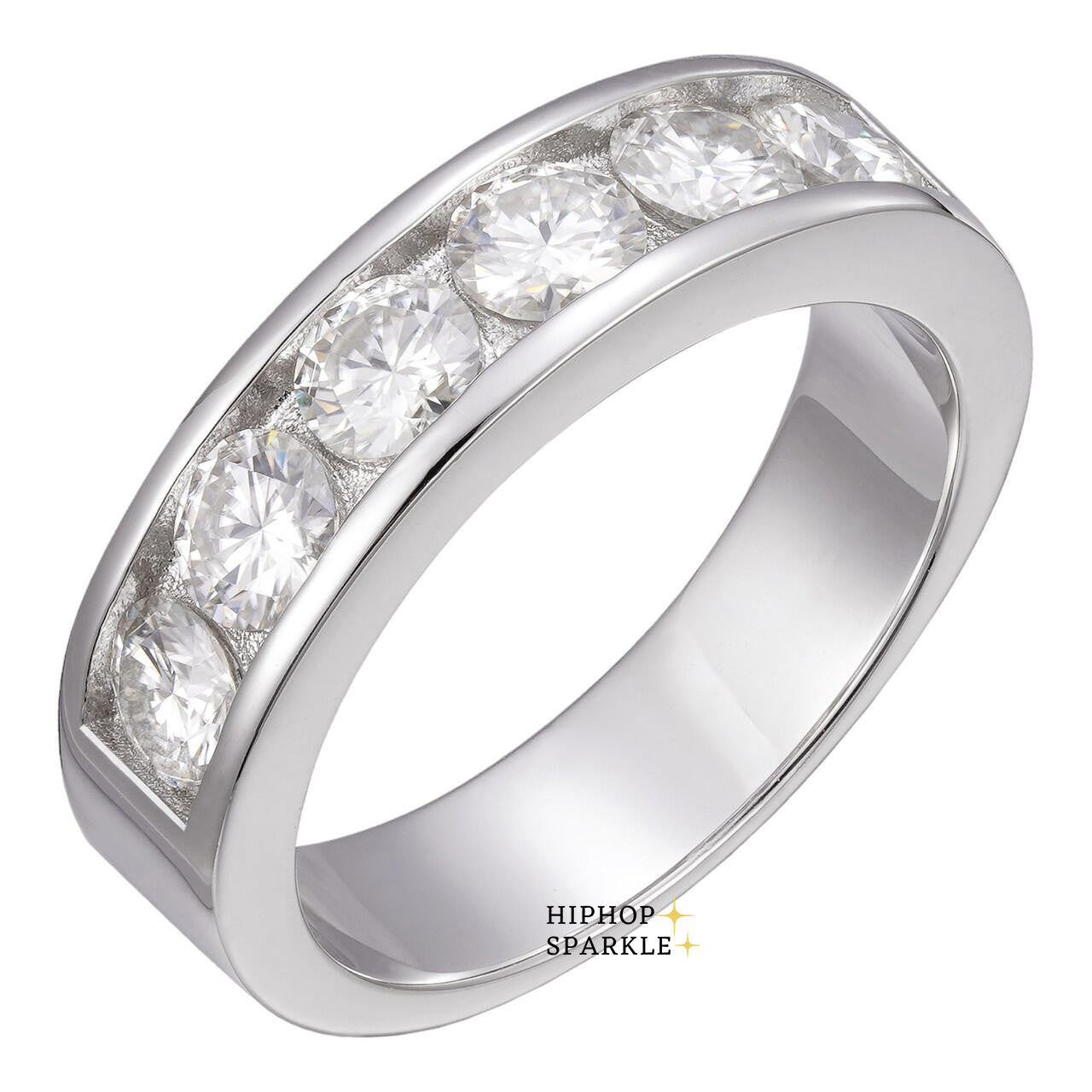 Moissanite Channel Set Half Eternity Band – 925 Silver (1.5mm-5mm)