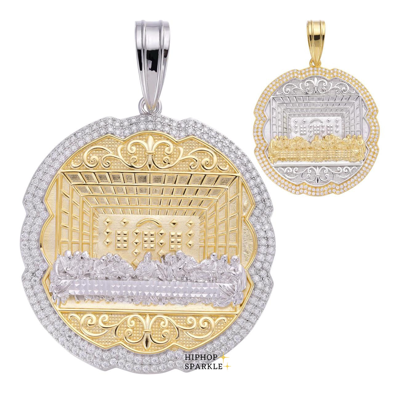 Moissanite Jesus Last Supper Pendant - 14k Yellow Gold Vermeil & 925 Silver