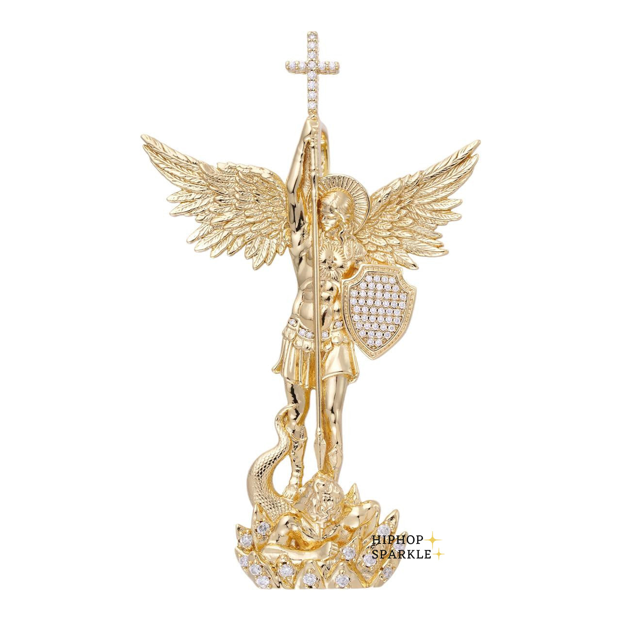 Moissanite Saint St. Michael Slaying Dragon Archangel Pendant - 14k Gold Vermeil & 925 Silver