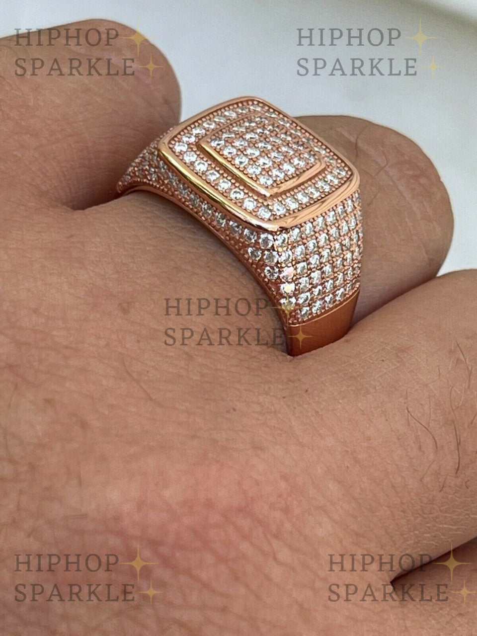 Classic Square Iced Out Moissanite Ring – Rose Gold Vermeil & 925 Silver