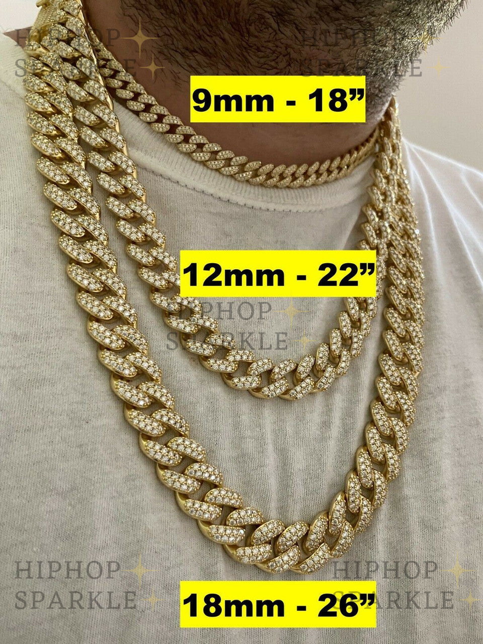 Moissanite Classic Miami Cuban Link Chain Necklace Iced Out - 14k Gold Vermeil & 925 Silver