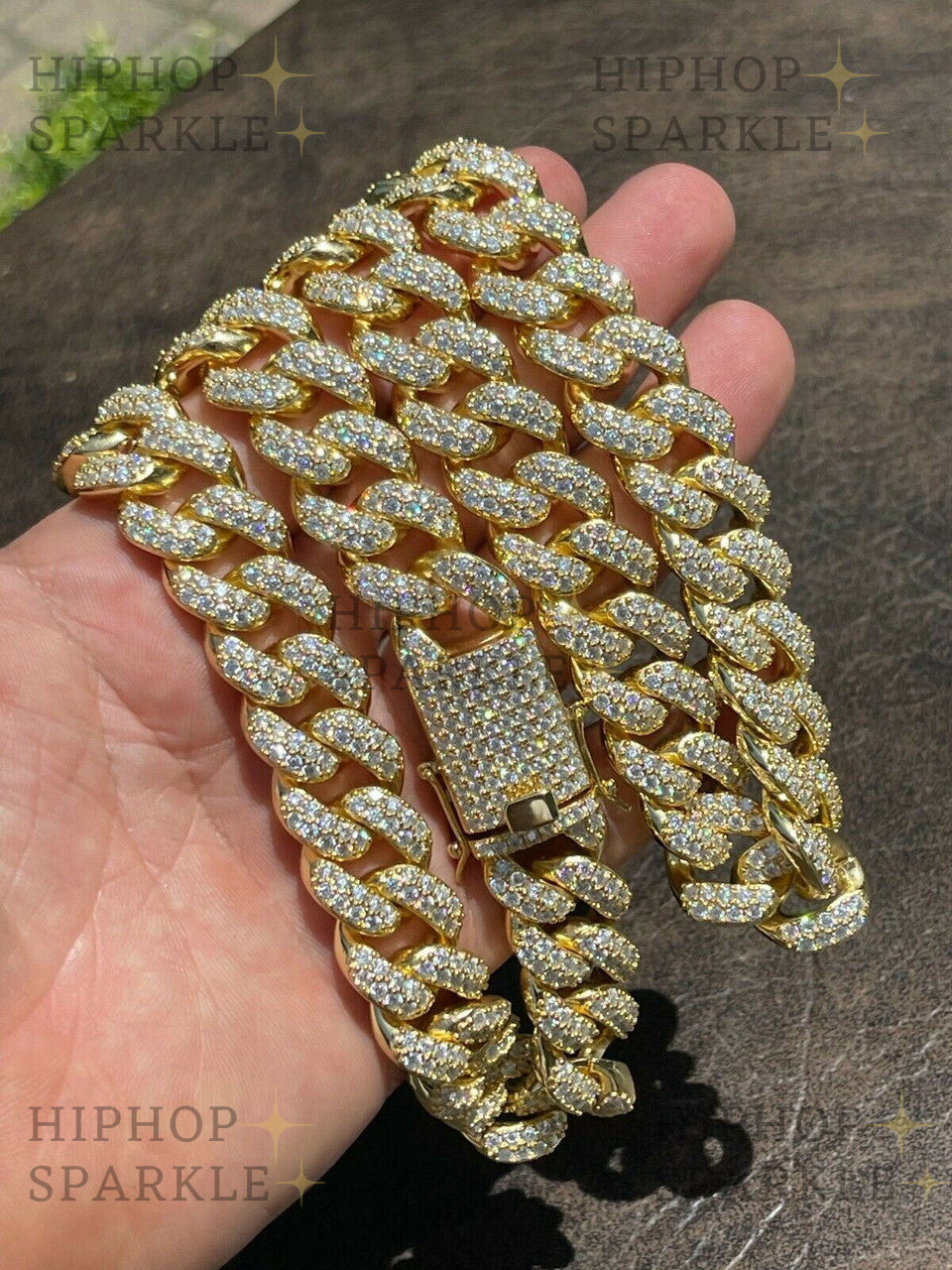 Moissanite Classic Miami Cuban Link Chain Necklace Iced Out - 14k Gold Vermeil & 925 Silver